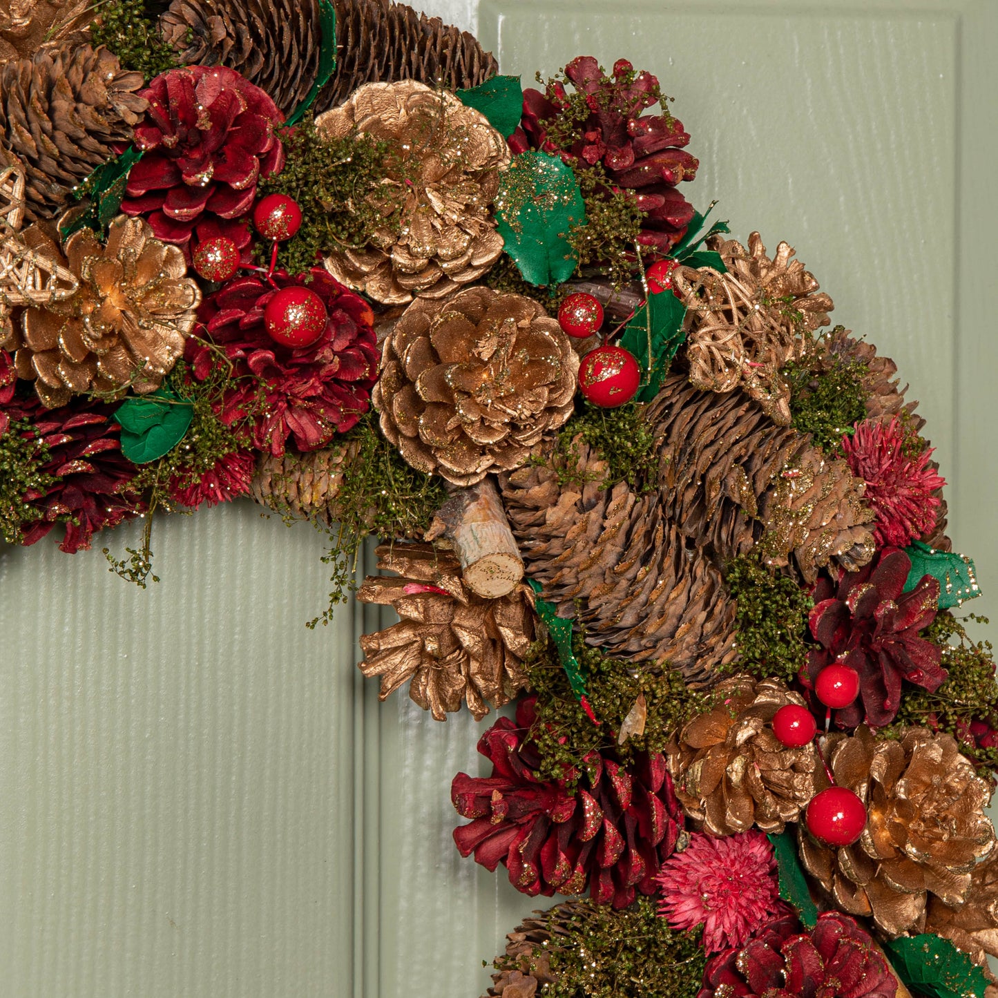 50cm Red Hanging Christmas Wreath with Red Berries and Pinecones