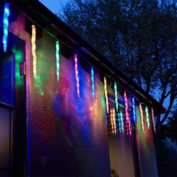 Set of 10 Light up Christmas Smart Icicle Lights with 50 Cool White & Multi-Coloured LEDs