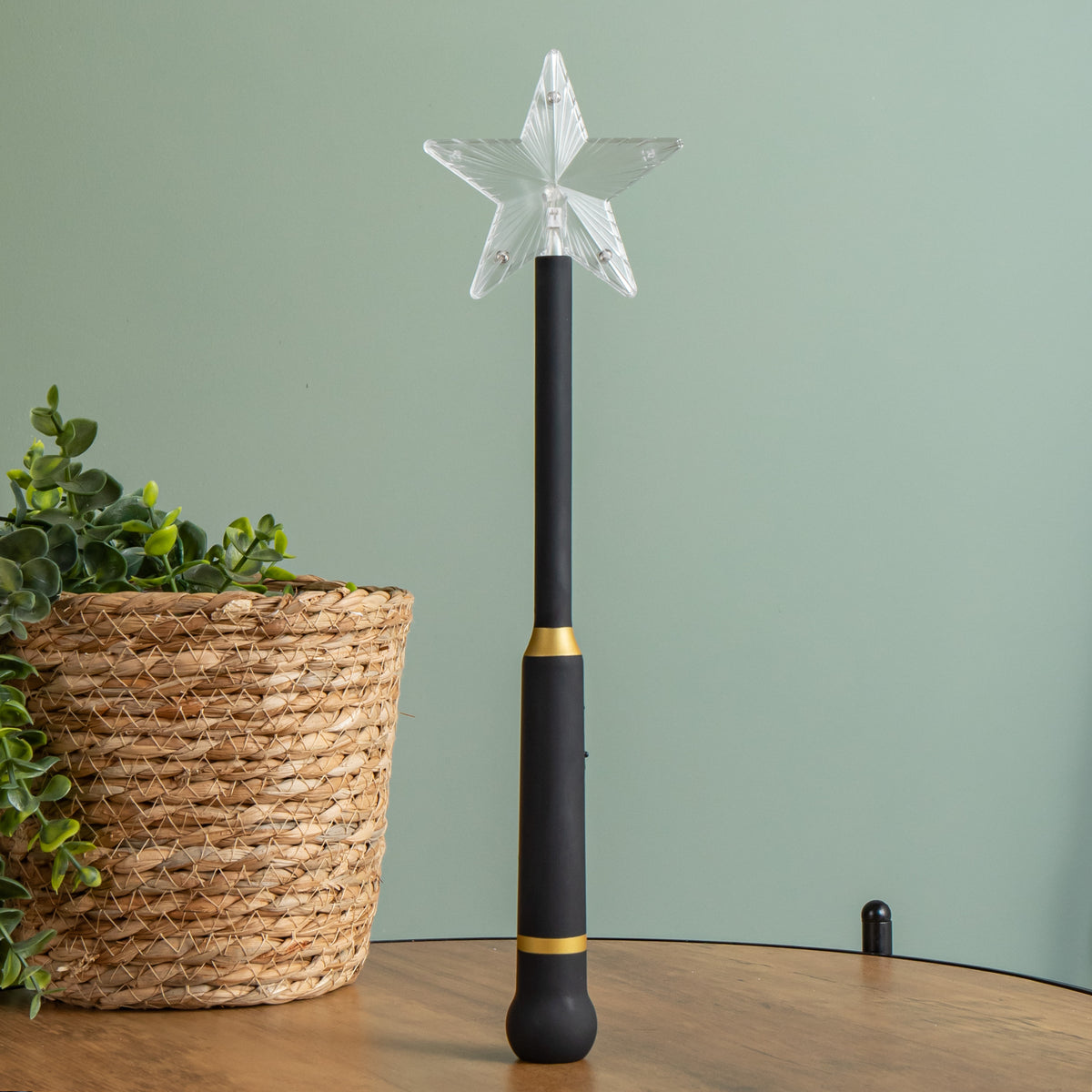 33cm Battery Operated Light up Black Remote Control Magic Wand with Connector