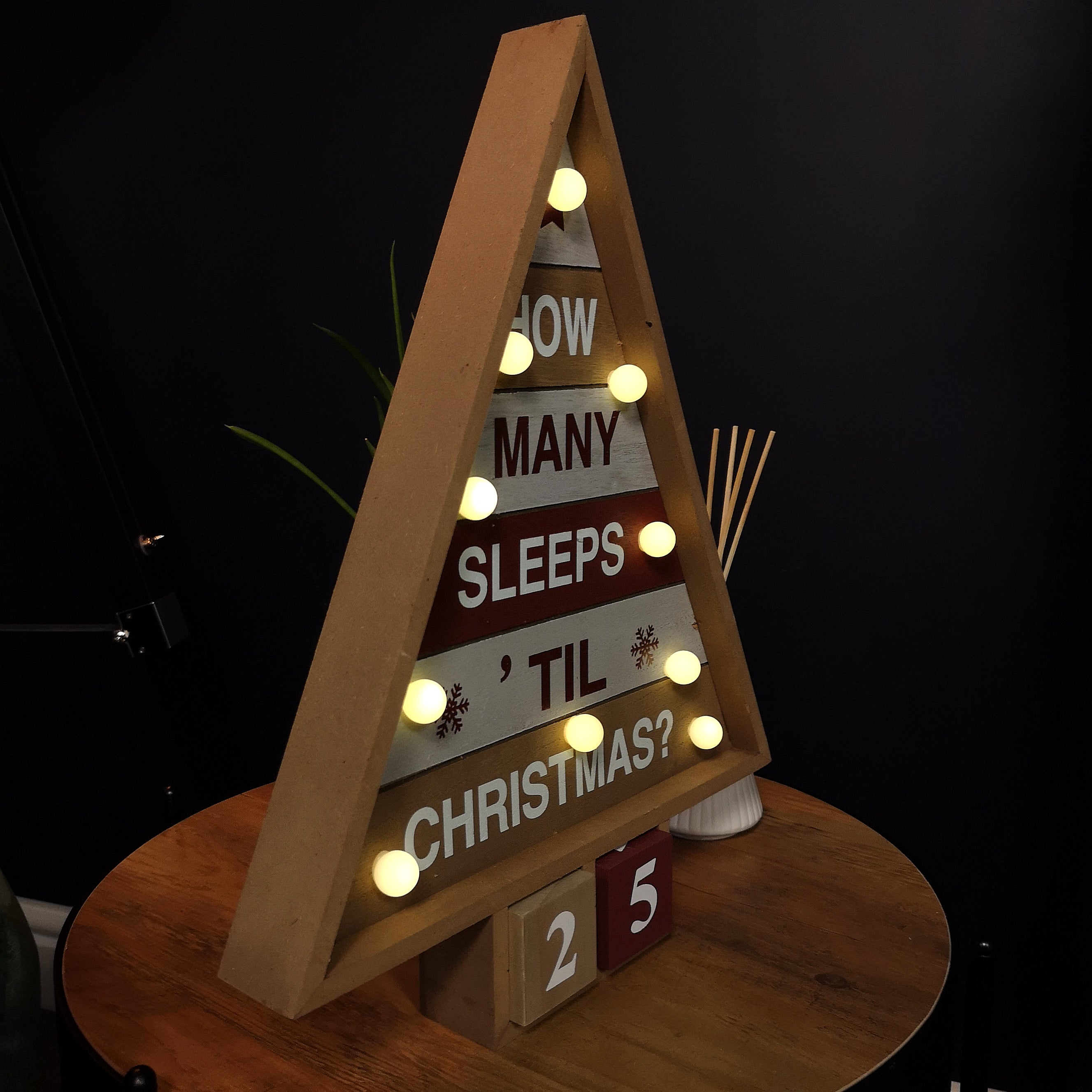 42cm Wooden Christmas Countdown Decoration with 10 Warm White LEDs