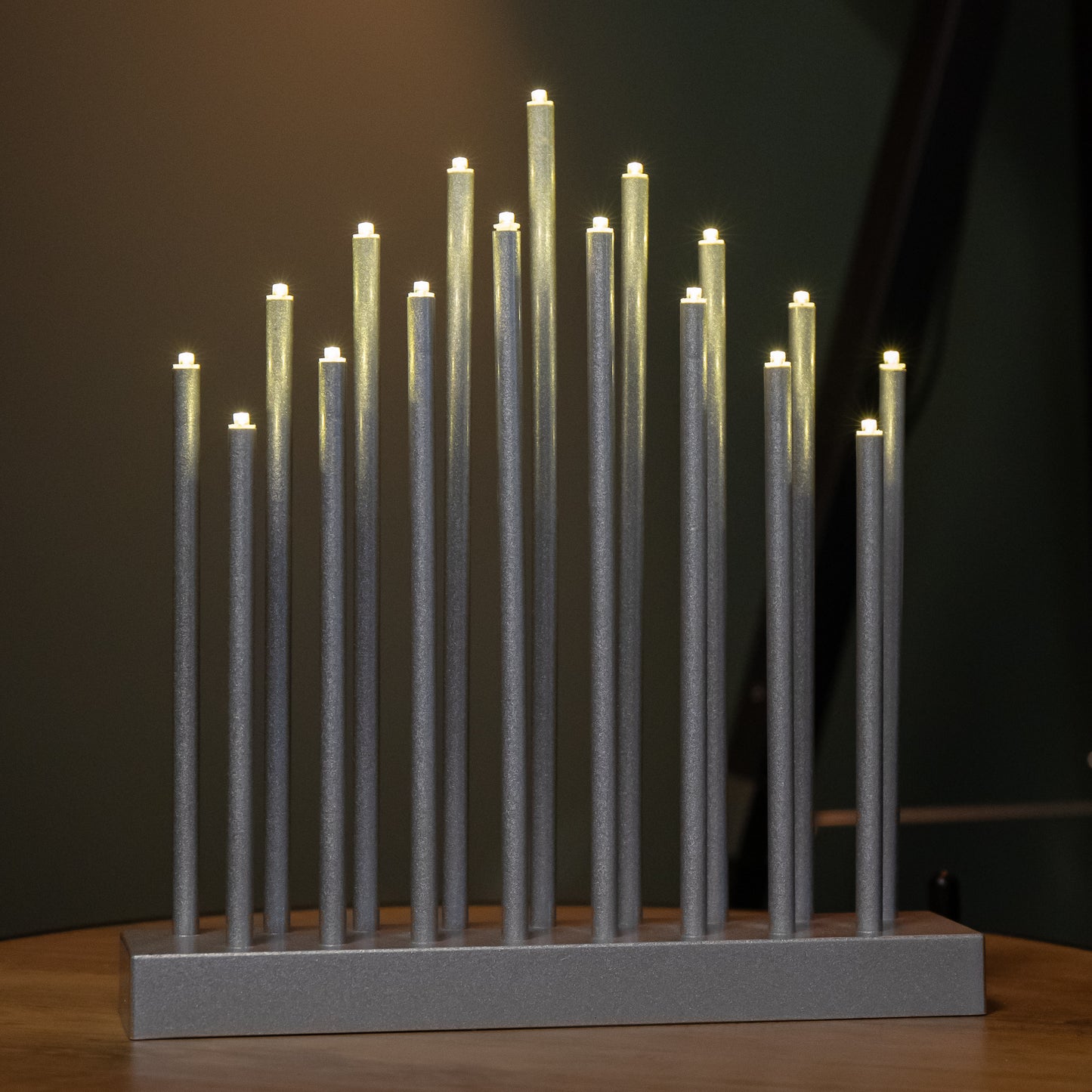 29cm Battery Operated Light up Silver Christmas Candle Bridge with 17 LEDs