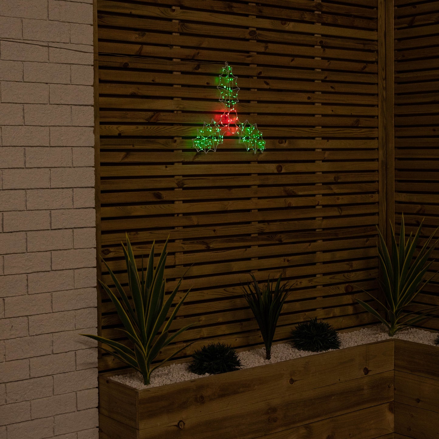 46cm Light up Holly with Berries Christmas Silhouette with Red and Green LEDs