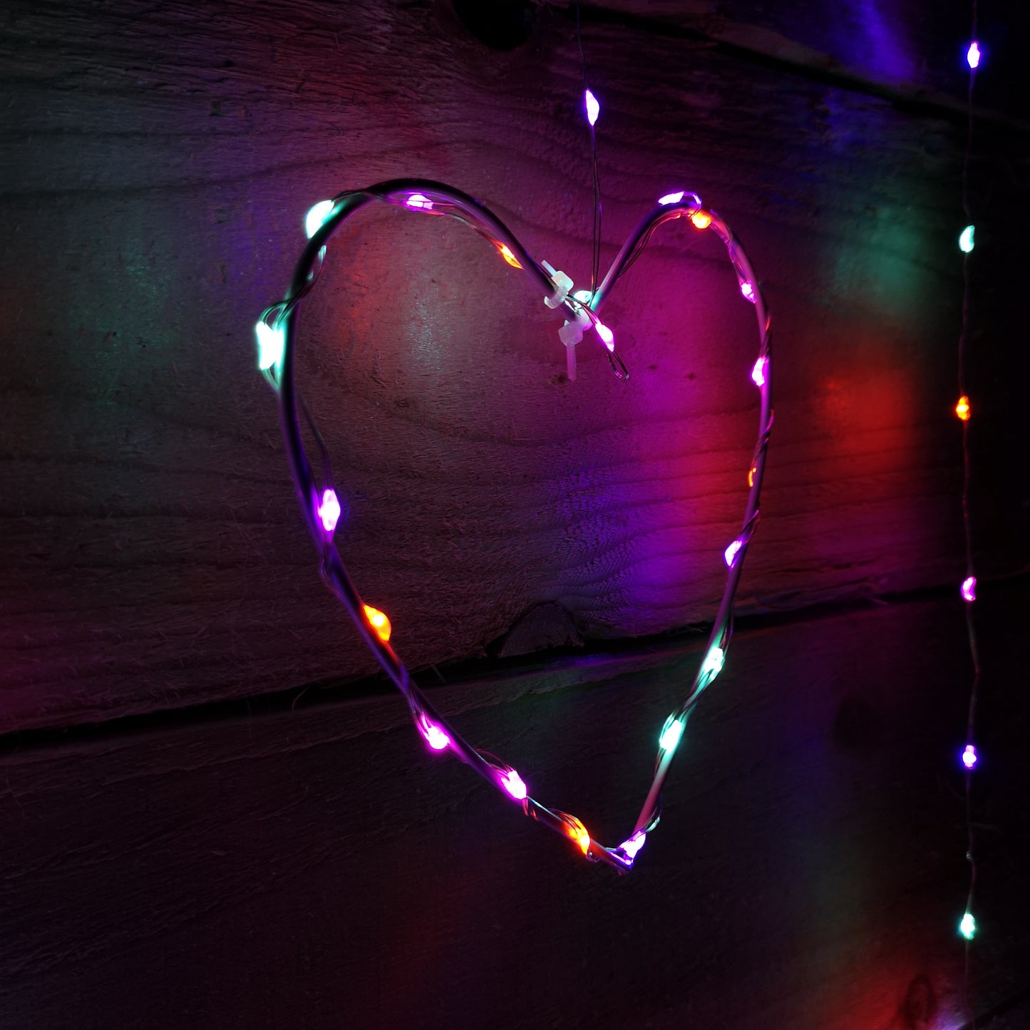 1.2m Premier Christmas Static Heart LED Silver Pin Wire V Curtain Lights in Rainbow