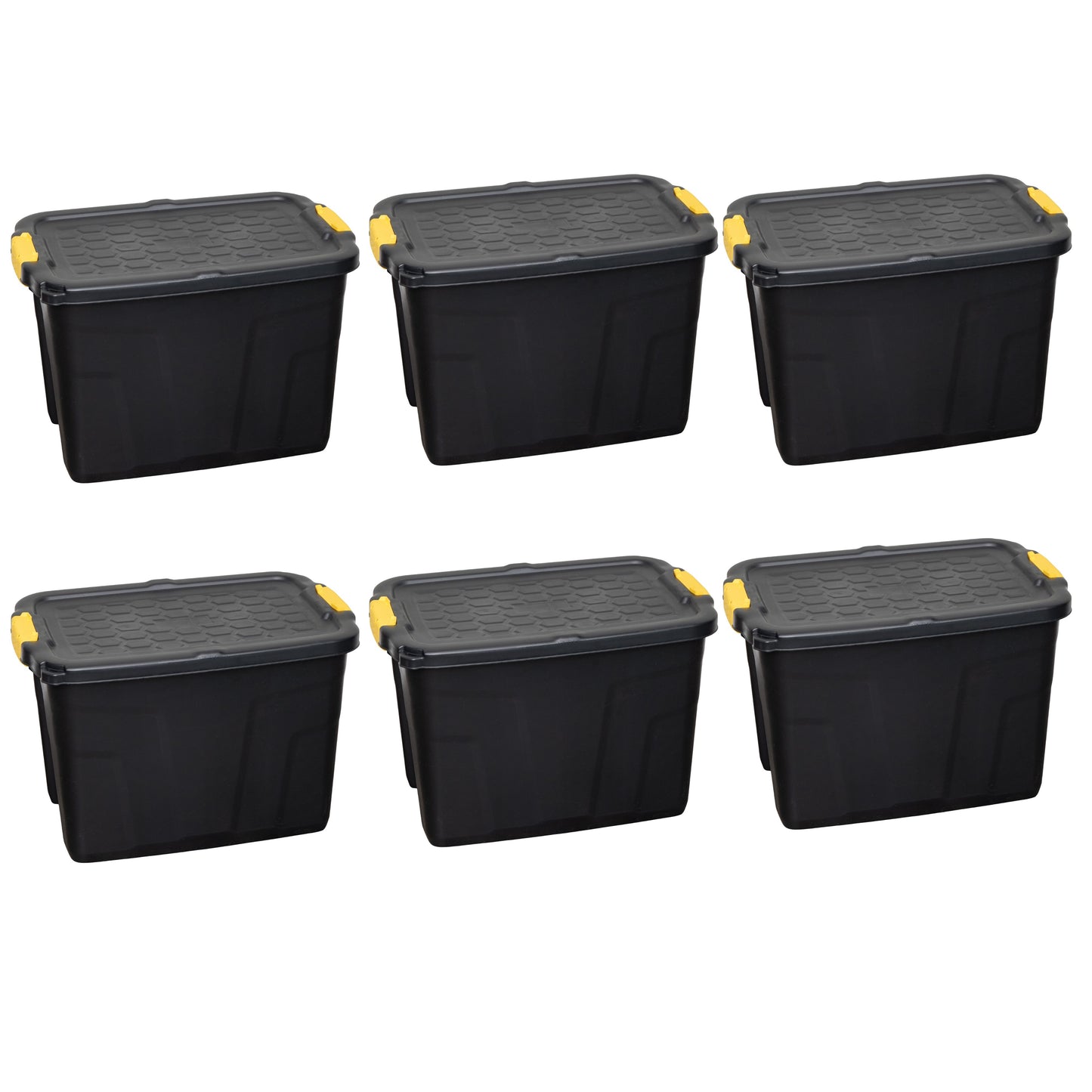 6 x 60L Heavy Duty Storage Tubs Sturdy, Lockable, Stackable and Nestable Design Storage Chests with Clips in Black