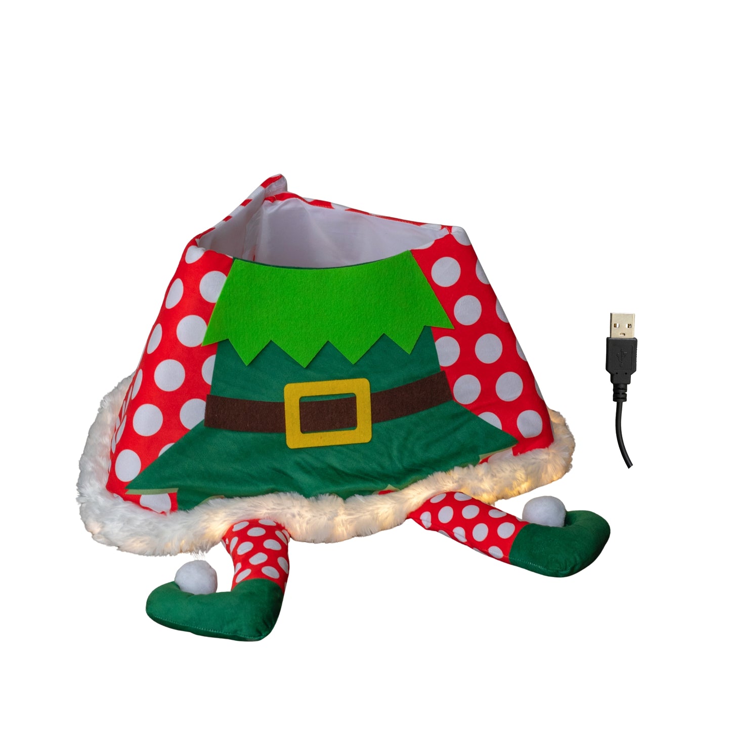 60cm USB Powered Light up Elf Christmas Tree Skirt with Warm White LEDs