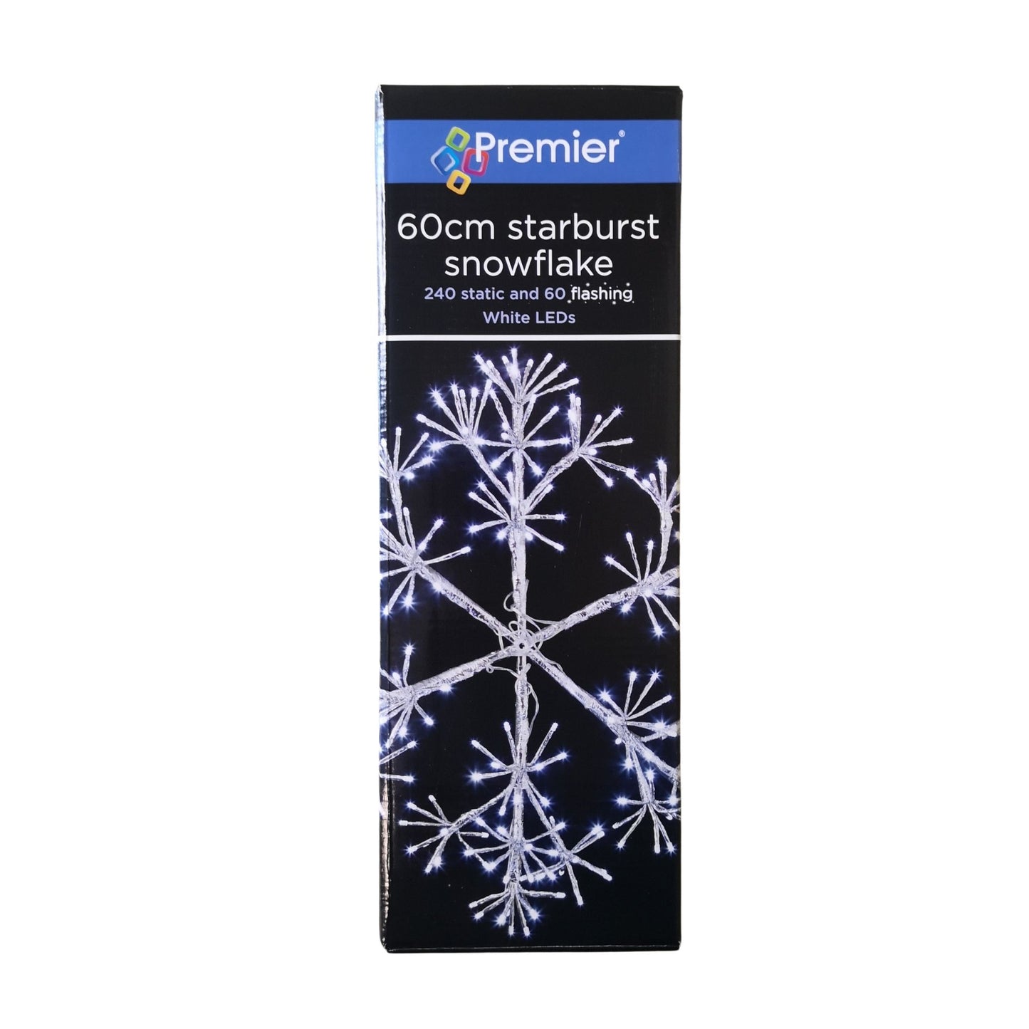 Premier 60cm Silver Starburst Snowflake Wall Window Decoration with 300 Warm White LEDs