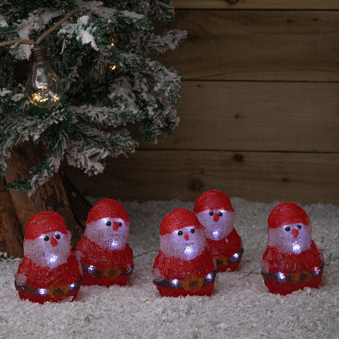 14cm Set of 5 Battery Operated Light up Christmas Santa Ornaments with 40 Cool White LEDs