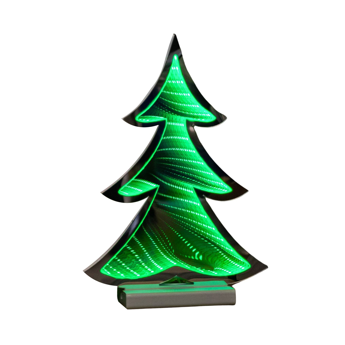 30cm Standing Infinity Christmas Tree Light with Wooden Base and Green LEDs