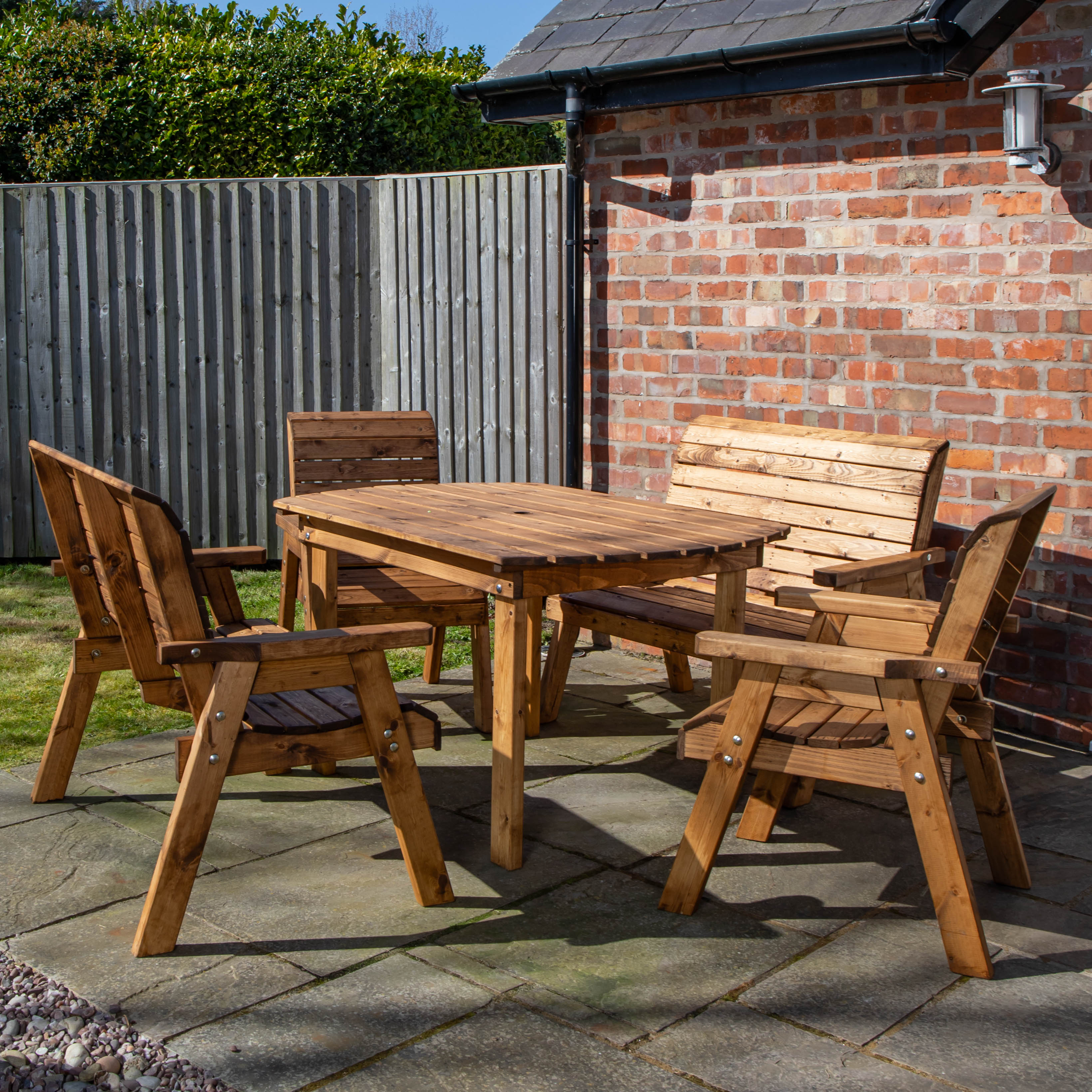 Hand Made 6 Seater Rustic Wooden Garden Furniture Table Bench Chairs Set