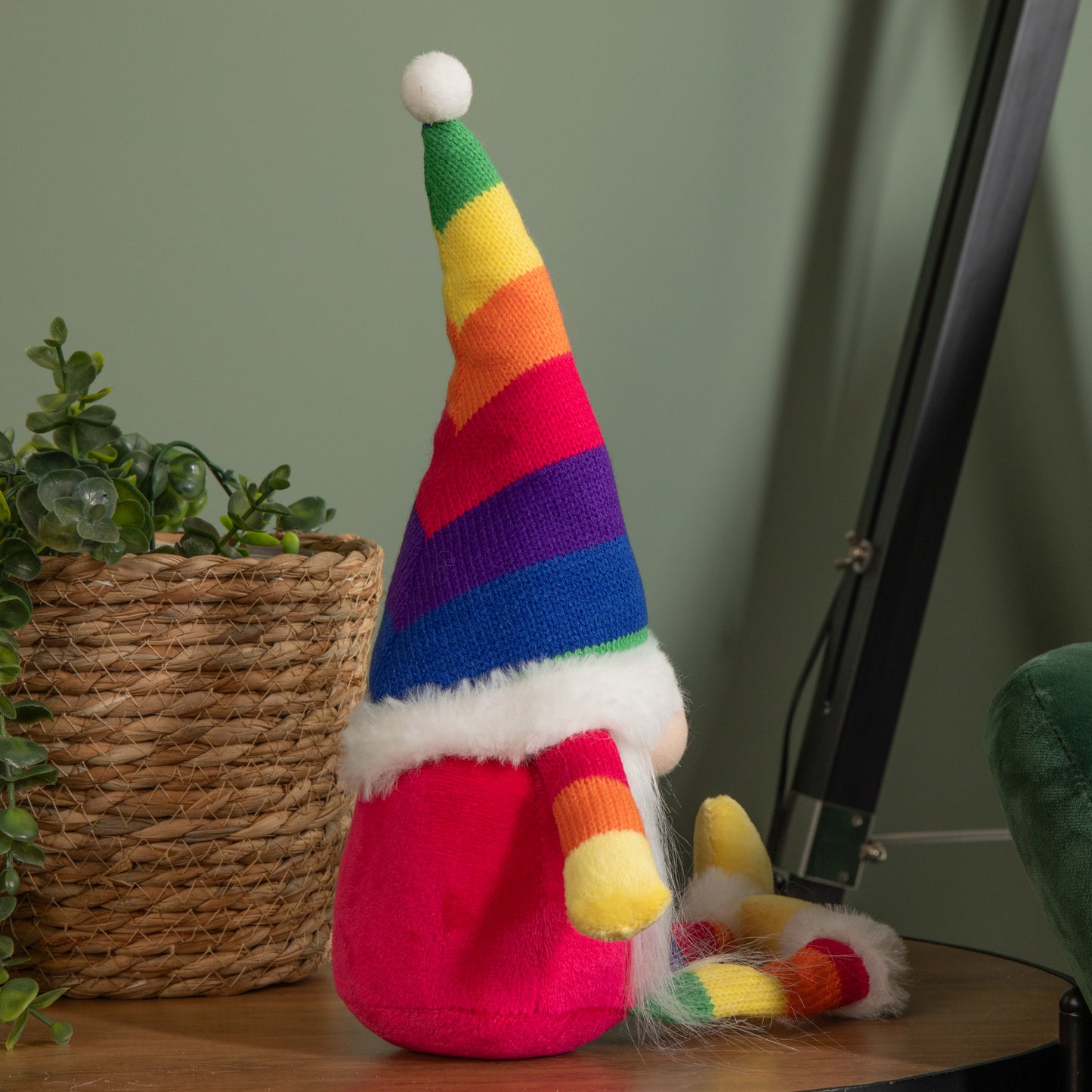 47cm Rainbow Plush Seated Christmas Gonk with Dangly Legs Decoration