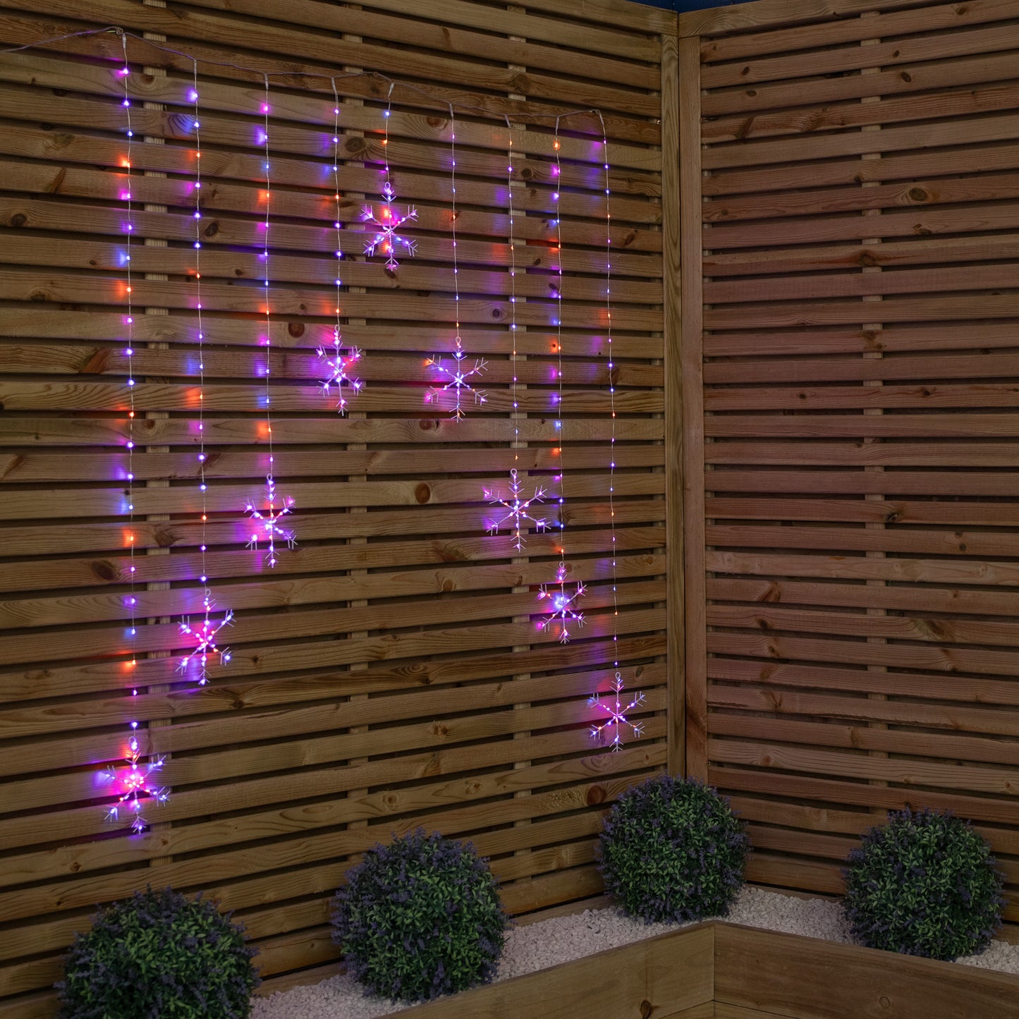 1.2m Premier Christmas Static Snowflake LED Silver Pin Wire V Curtain Lights in Rainbow