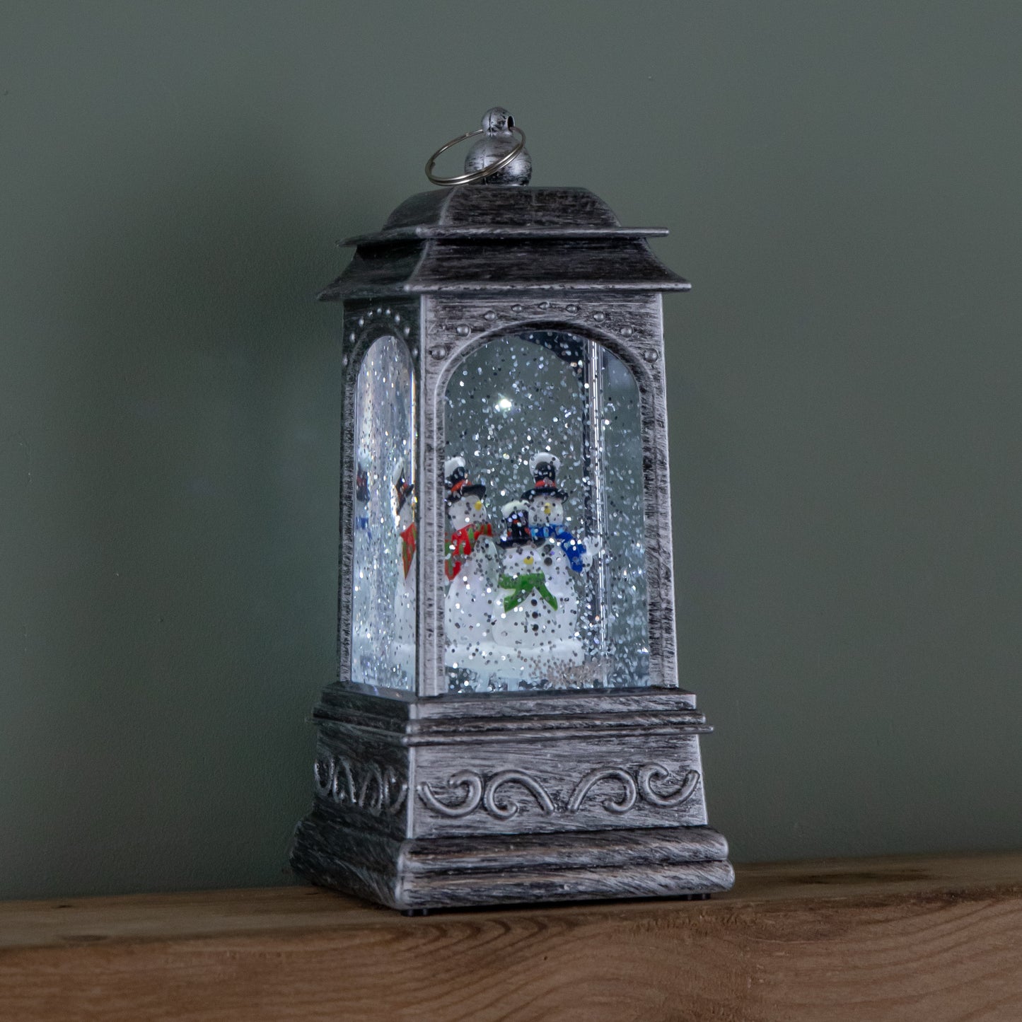 20cm Dual Powered Light up Christmas Water Spinner with 3 Snowmen and White LEDs