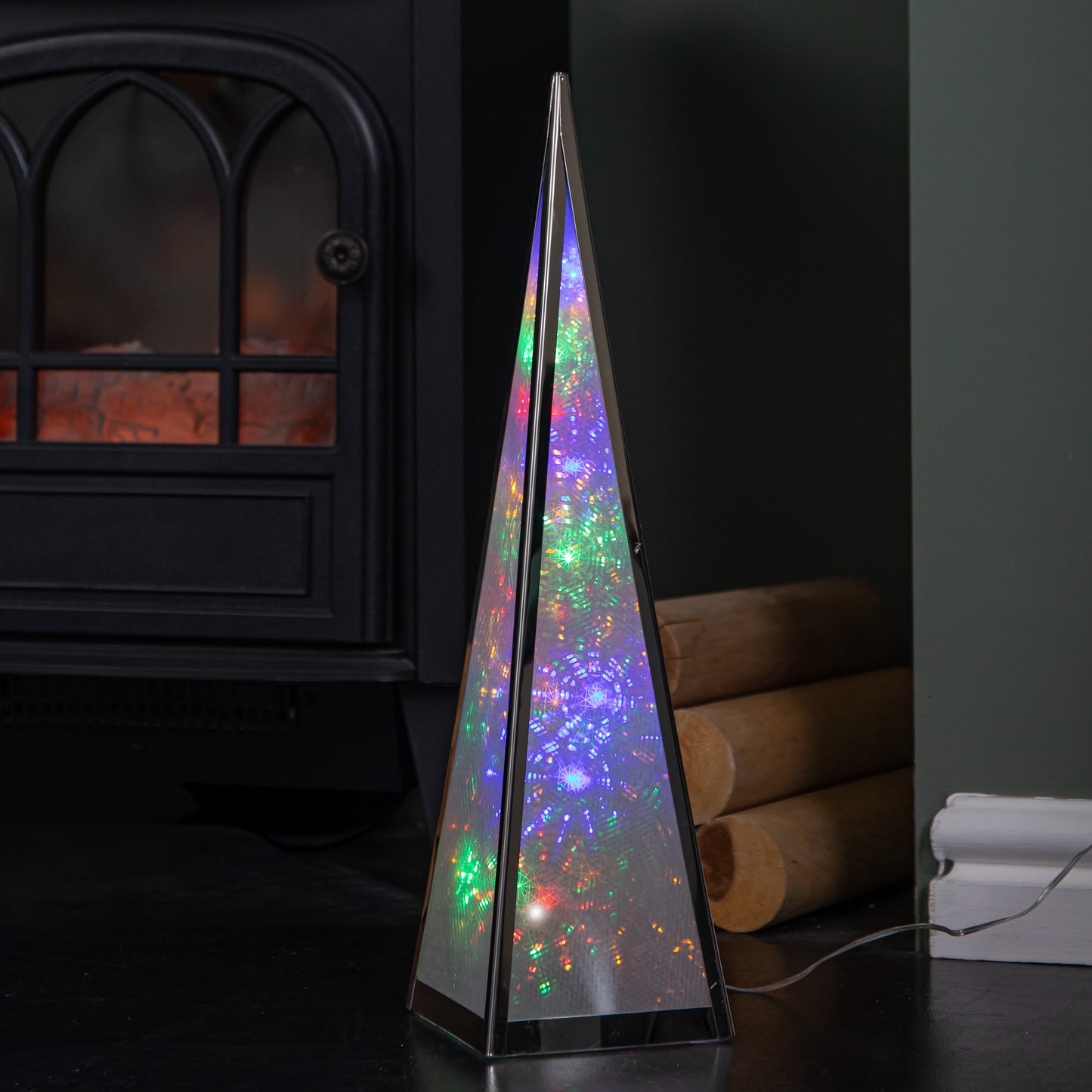 45cm Light up Holographic Christmas Pyramid Decoration with Multi-Coloured LEDs
