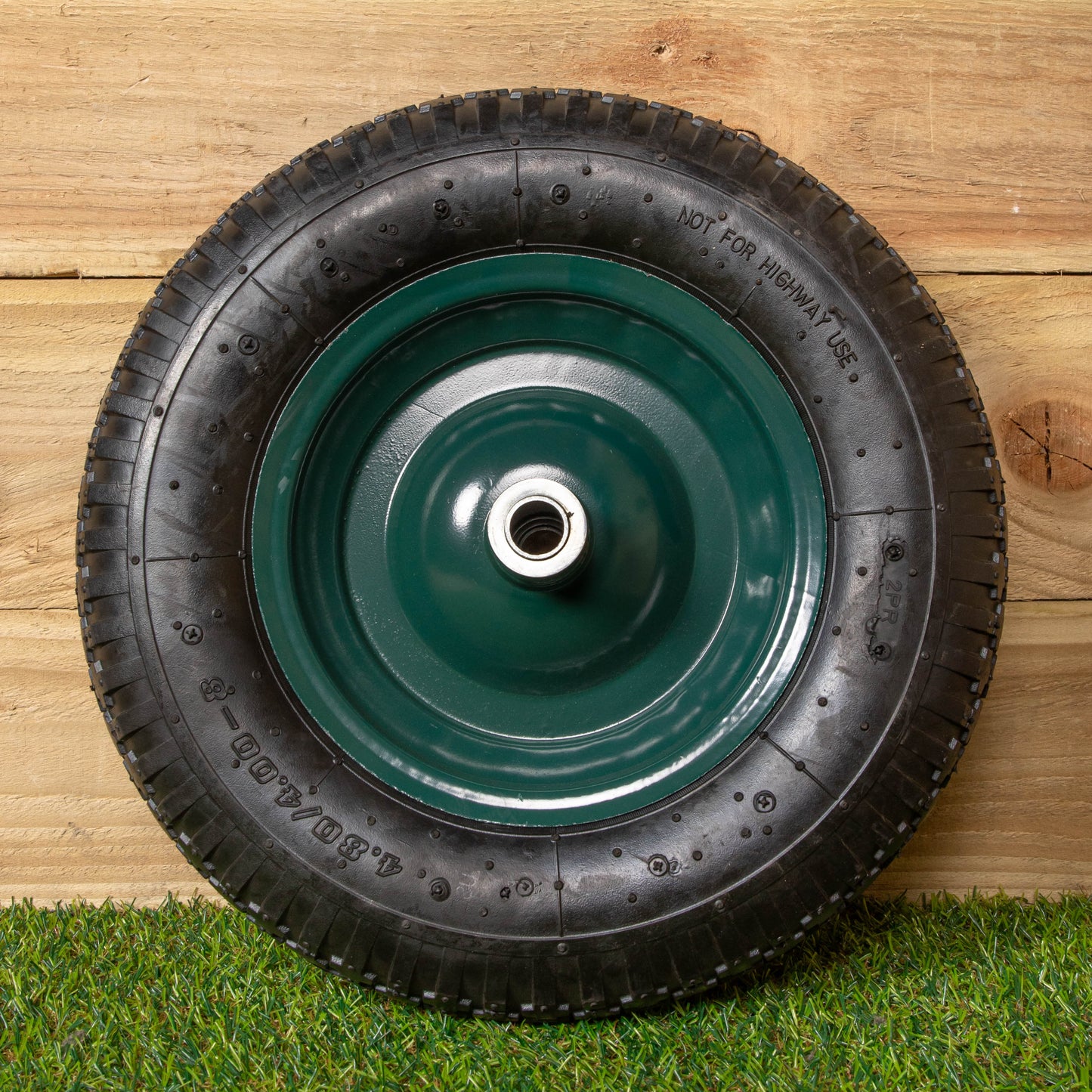 Replacement 16" x 4" Pneumatic Heavy Duty Garden Wheelbarrow Wheel & Axel In Green