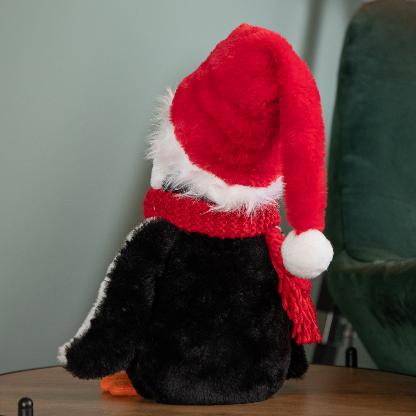 30cm Soft Cuddly Puppa Penguin Christmas Decoration with Santa Hat