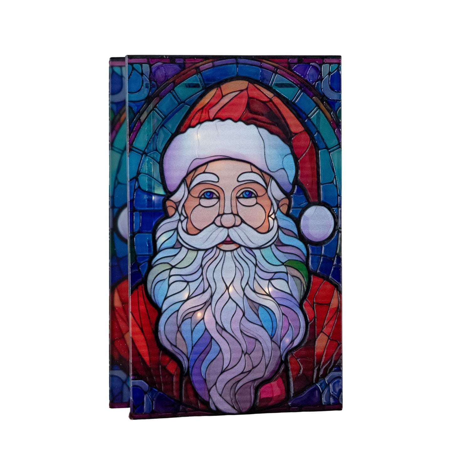 21cm Battery Operated Double Sided Stained Glass Santa Decoration with LEDs