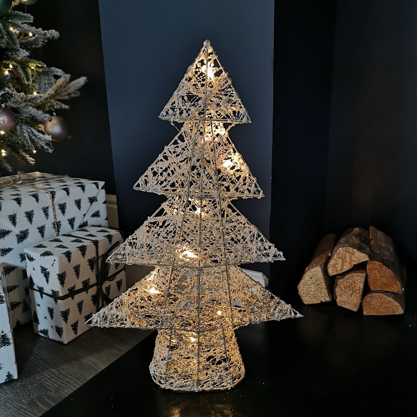 50cm Warm White Battery Operated LED White and Gold Tree Silhouette Christmas Decoration