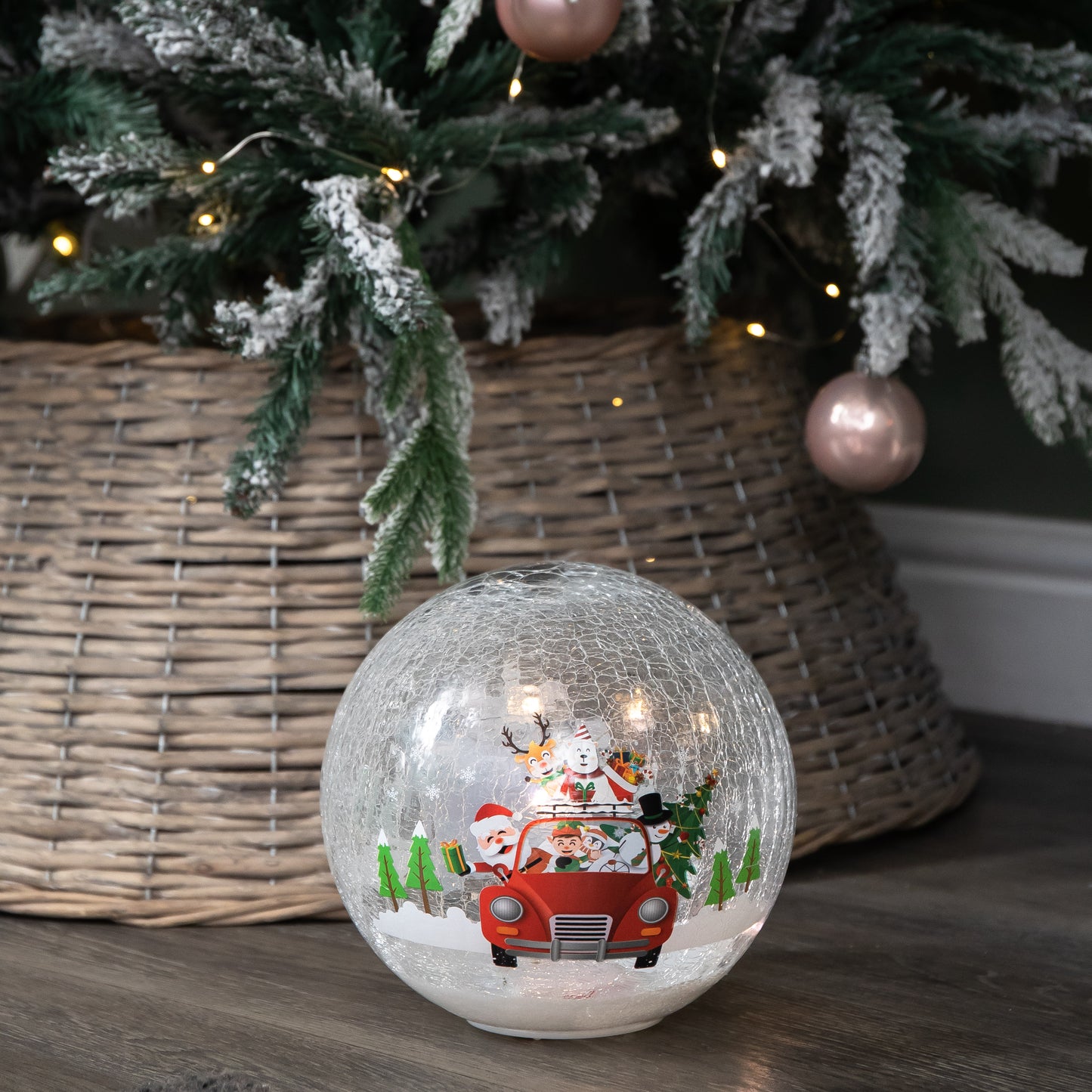 20cm Battery Operated Light up Santa and Friends Christmas Crackle Ball with LEDs