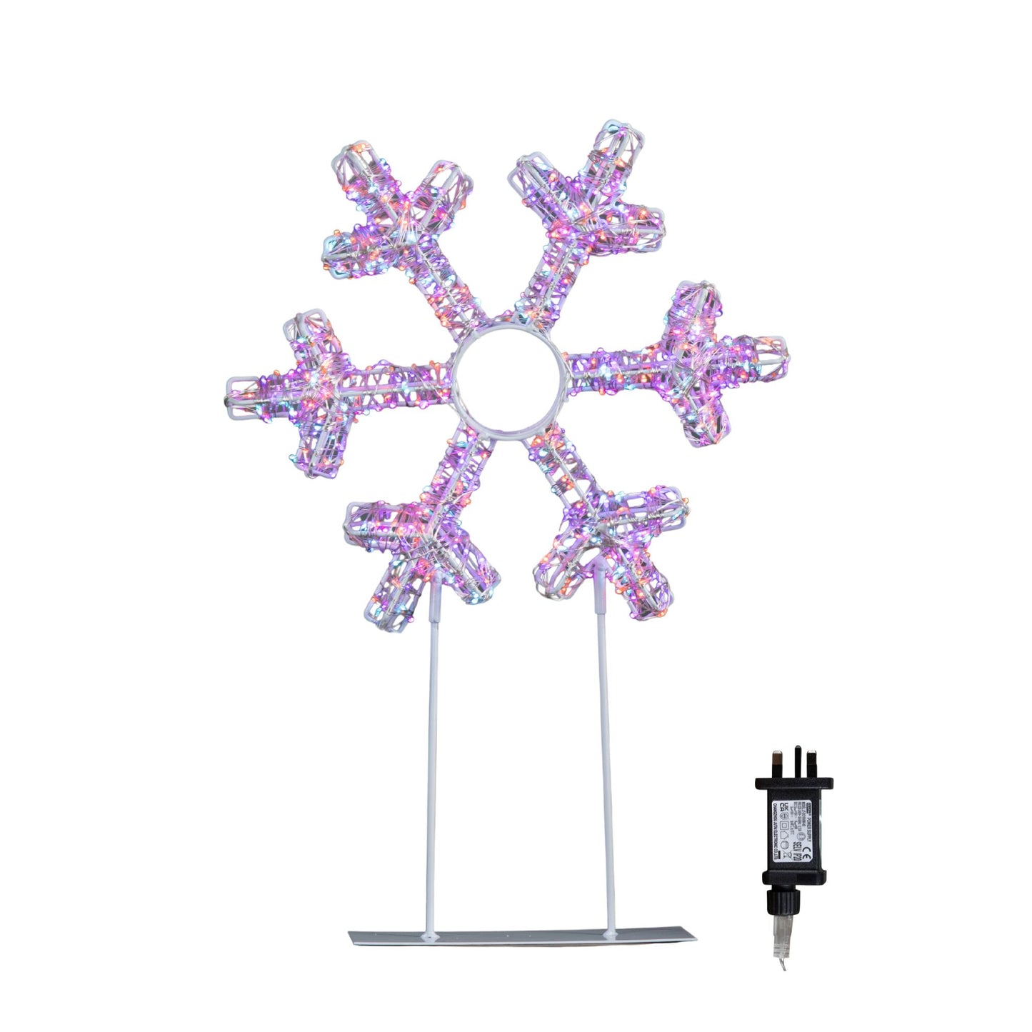 45cm Light up White Christmas Snowflake on Metal Stand with Twinkling Rainbow LEDs