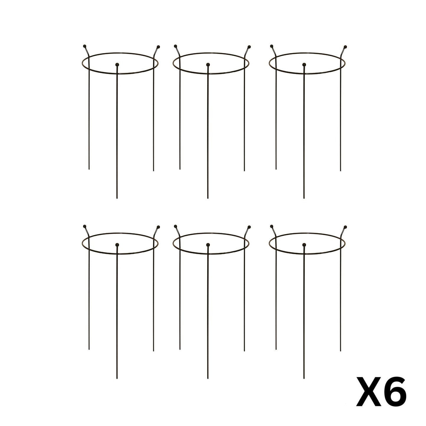6 Pack of Small 60cm x 35cm Heavy Duty Black Steel Herbaceous Garden Plant Support Ring