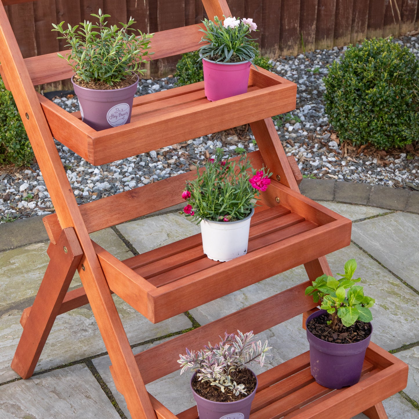 Outdoor 3 Tier Wooden Foldable Plant Display Stand