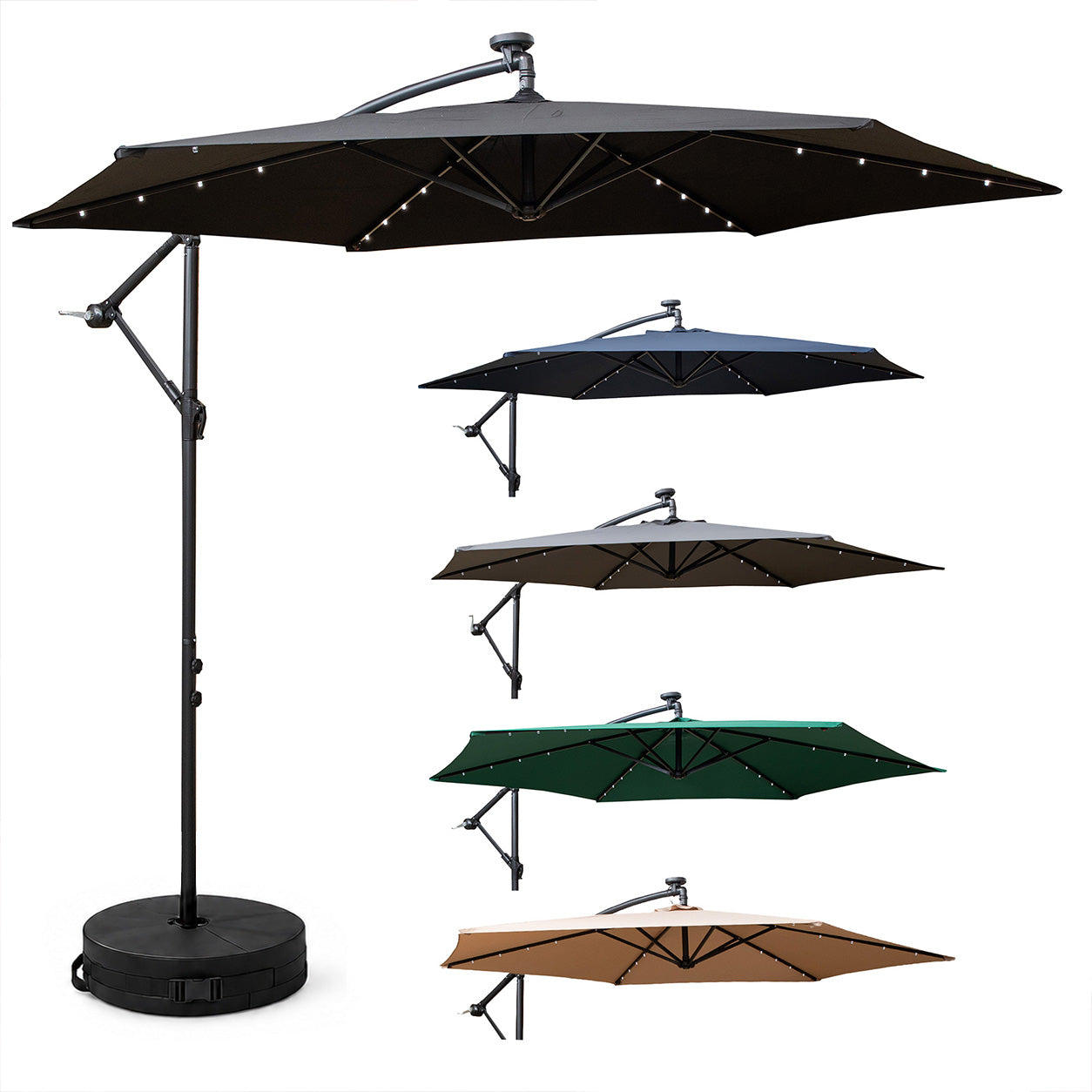 Choice of Colour 3m Hanging Banana Cantilever Garden Lit Parasol with Base Bag Included