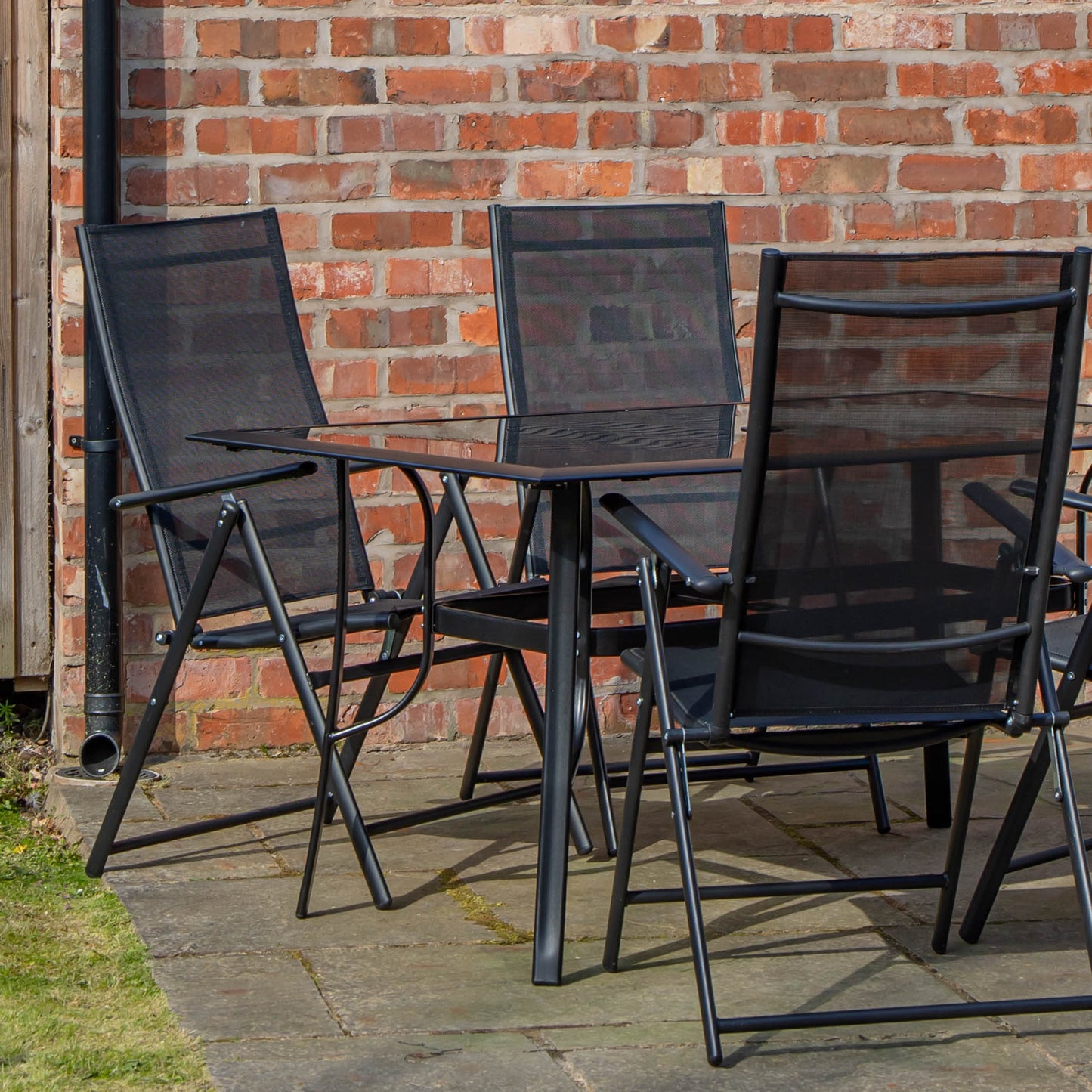 Outdoor 4 Person Rectangular Glass Top Garden Dining Table Chairs Set