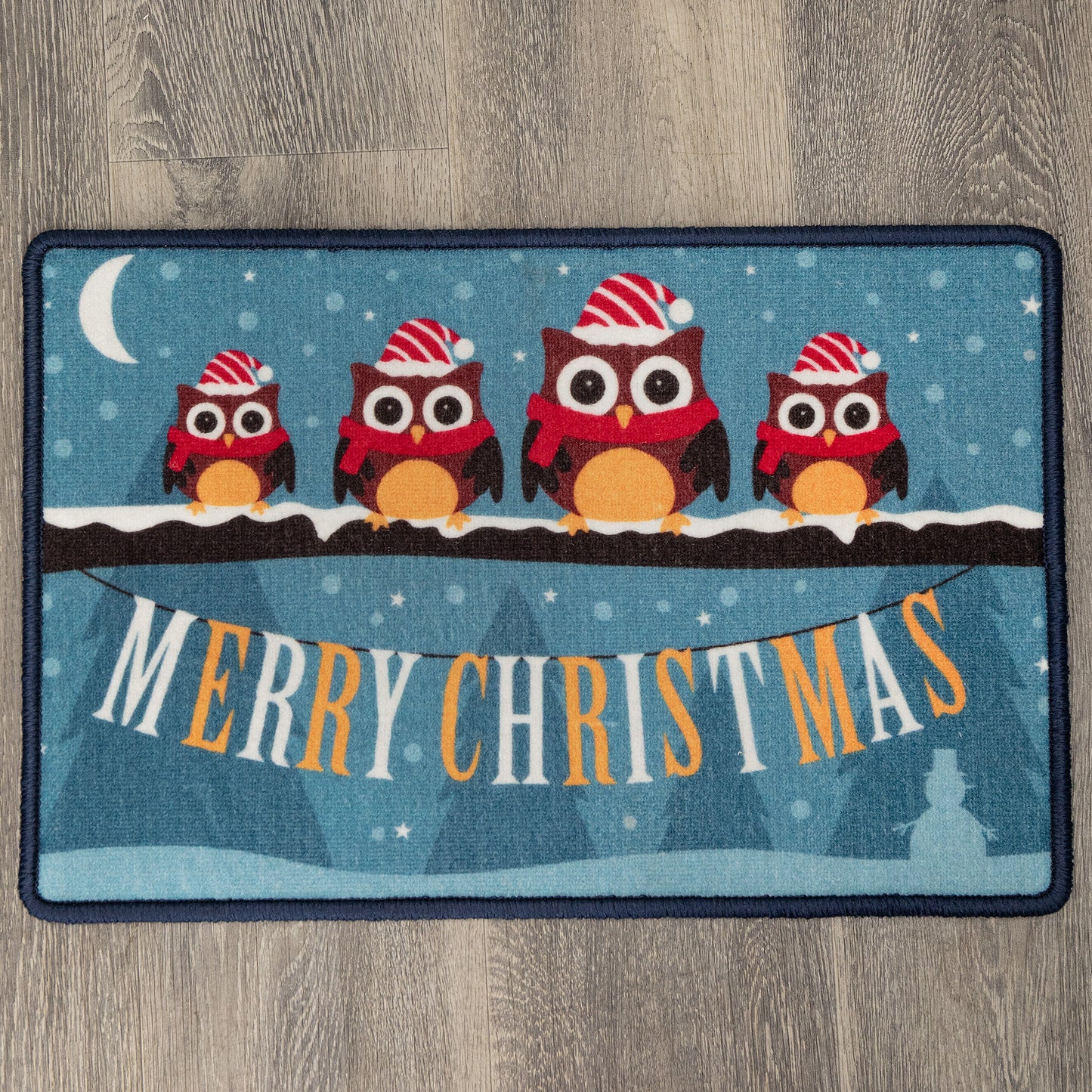60cm x 40cm Festive Owls Fabric Christmas Doormat