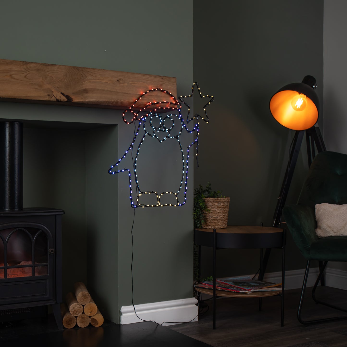 58cm x 52cm Light up FlexiBrights Christmas Penguin with Star & 221 Multi-Coloured LEDs