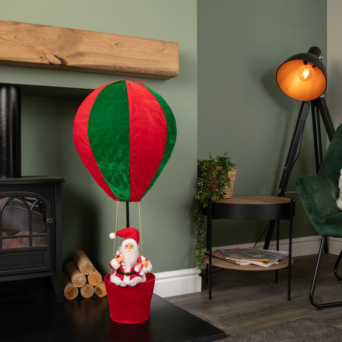 1m Tall Plush Santa Christmas Hot Air Balloon with Extension Pole Hanging or Table Decoration