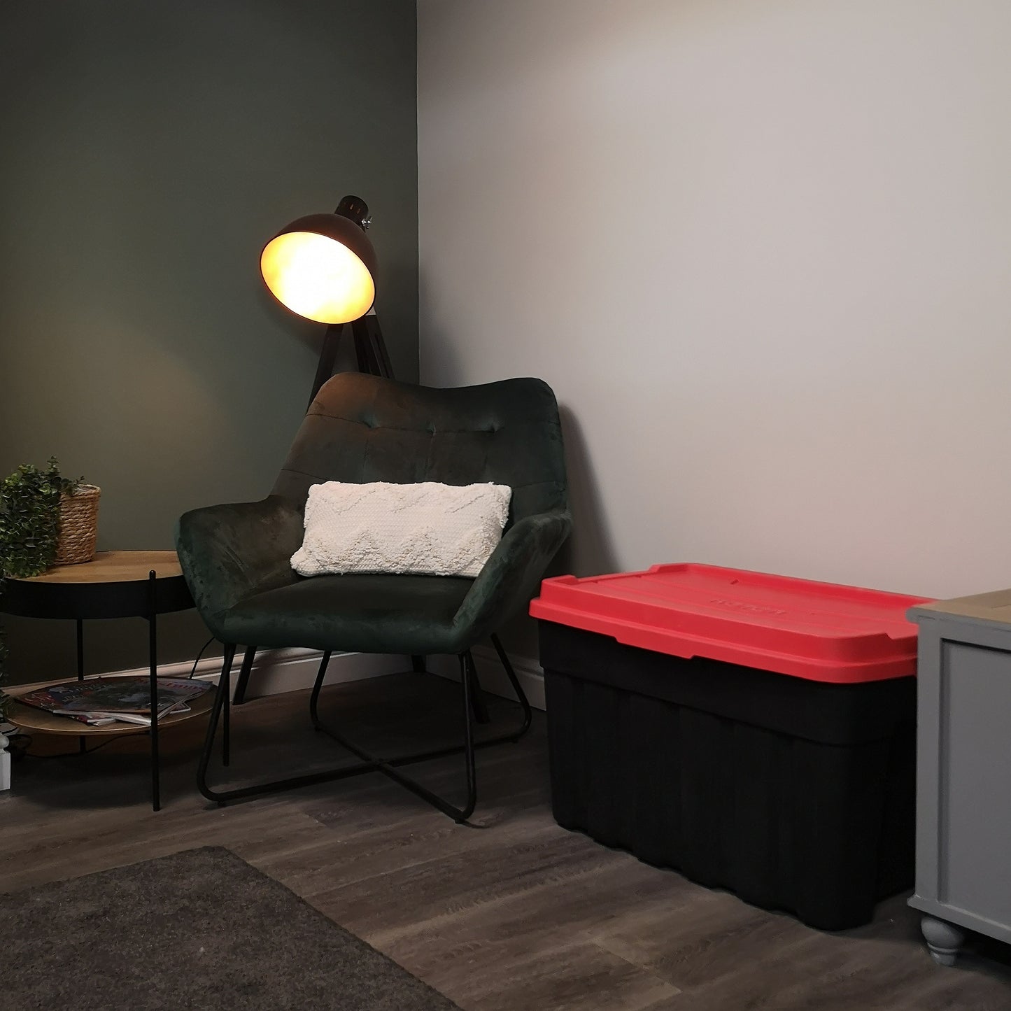 140L Black and Red Tuff Stackable Storage Box with Lid and Carry Handles