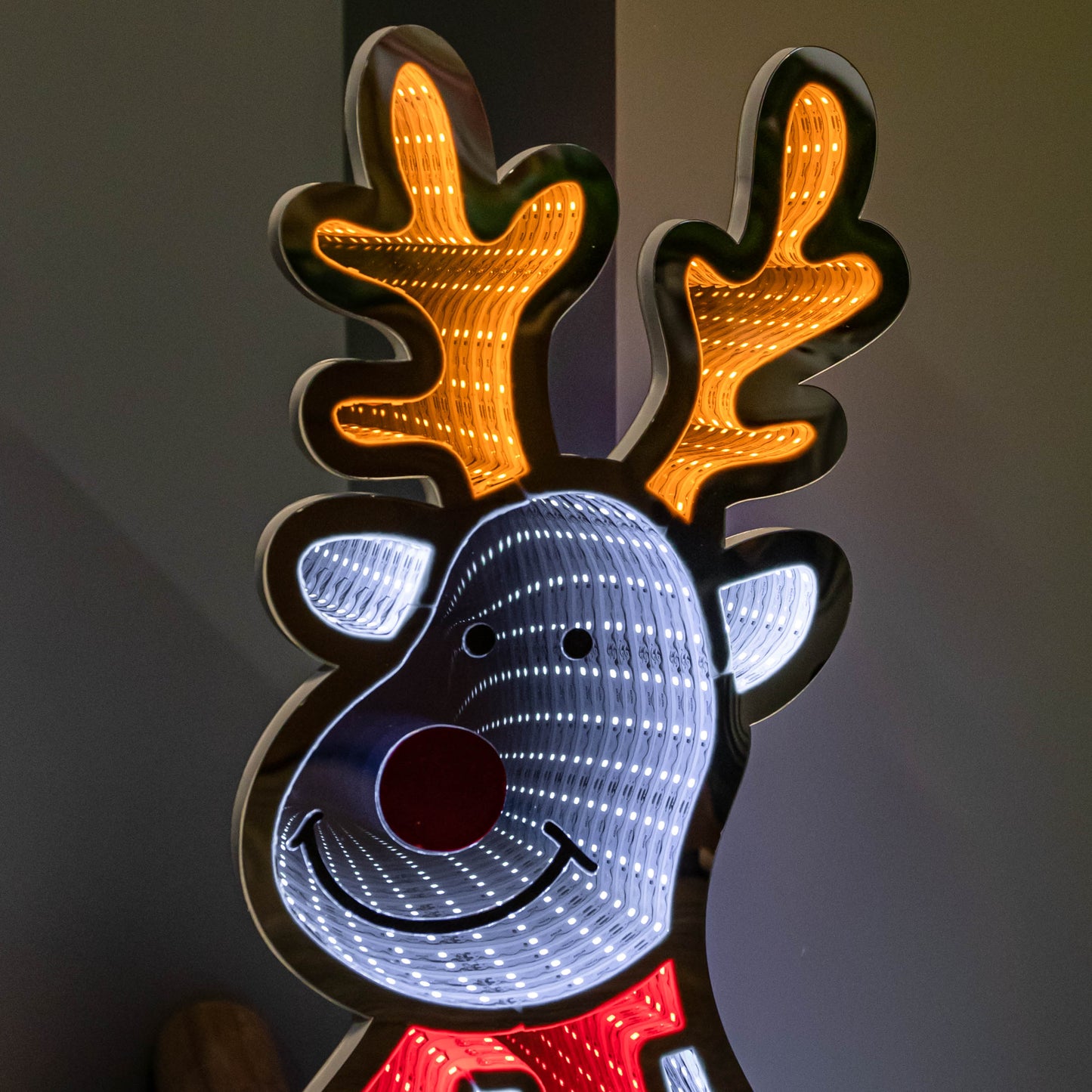 60cm Infinity Standing Christmas Reindeer with Metal Base, White and Red LEDs