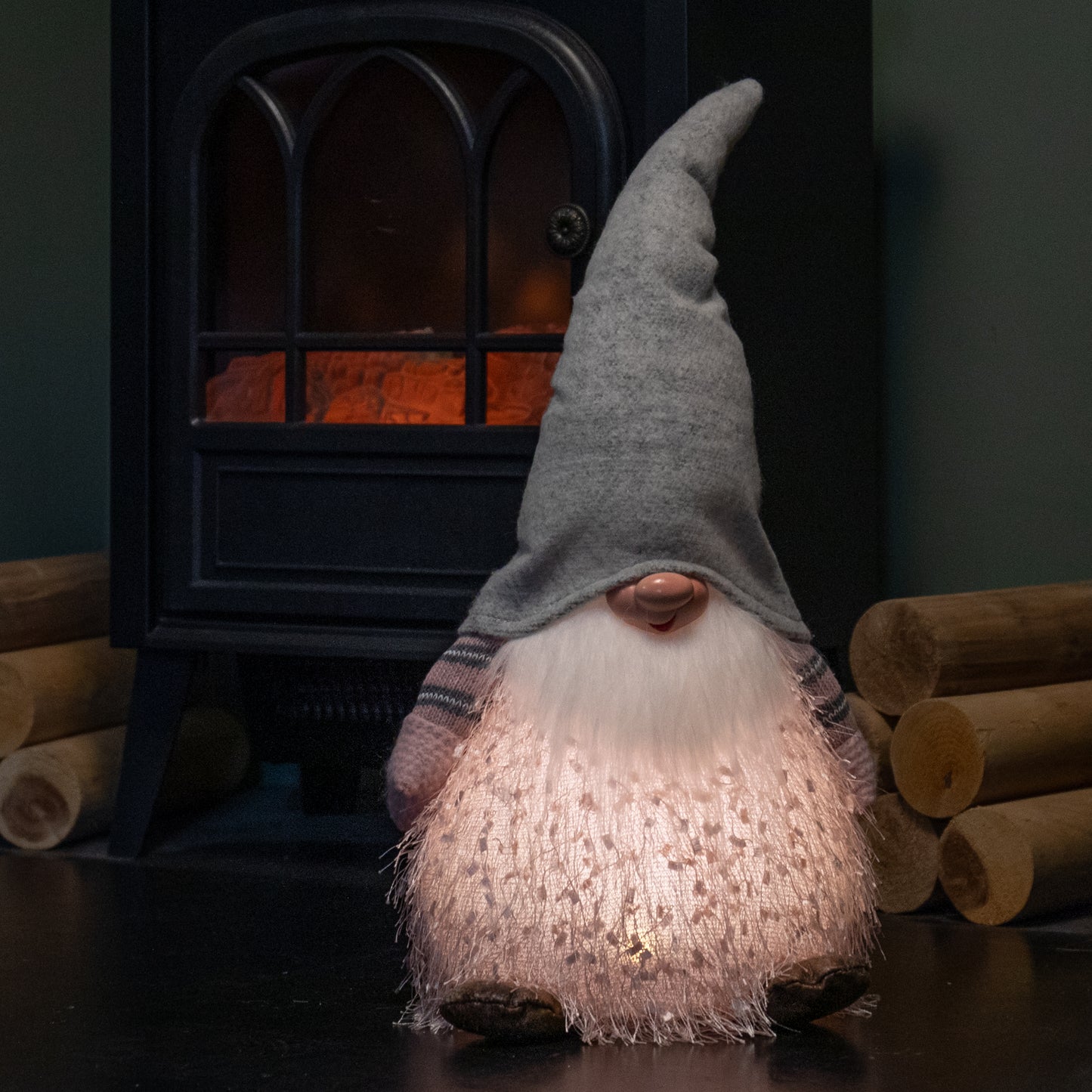 30cm Christmas Male Gonk with LED Light - Grey Hat