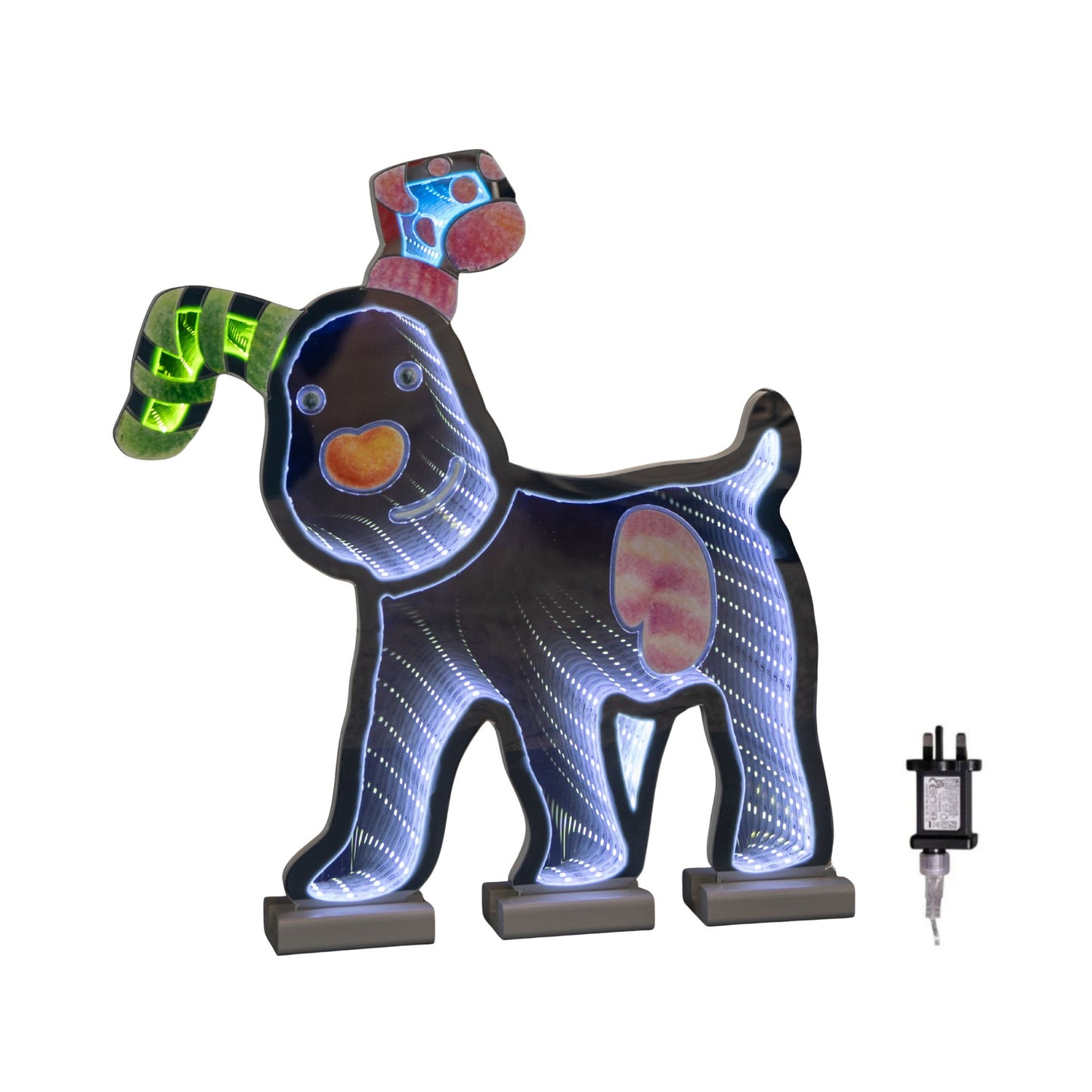 40cm LED Infinity Snowdog Christmas Decoration with Wooden Base