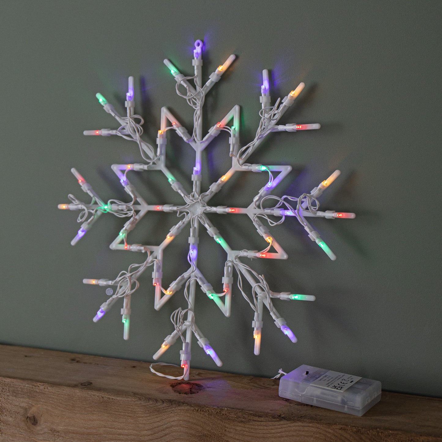 34cm Battery Operated Light up Christmas Snowflake with 50 Multi-Coloured LEDs