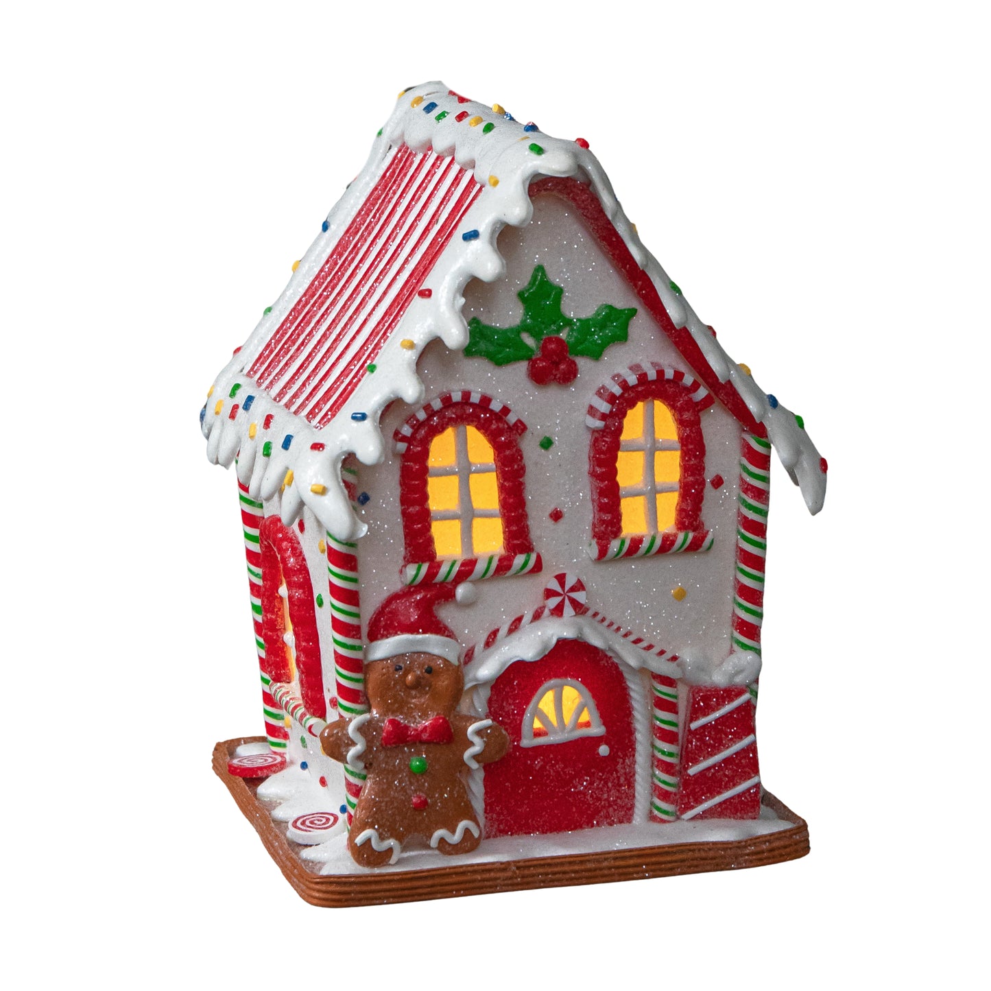 20cm Battery Operated Light up Gingerbread Candy Cabin with Warm White LEDs