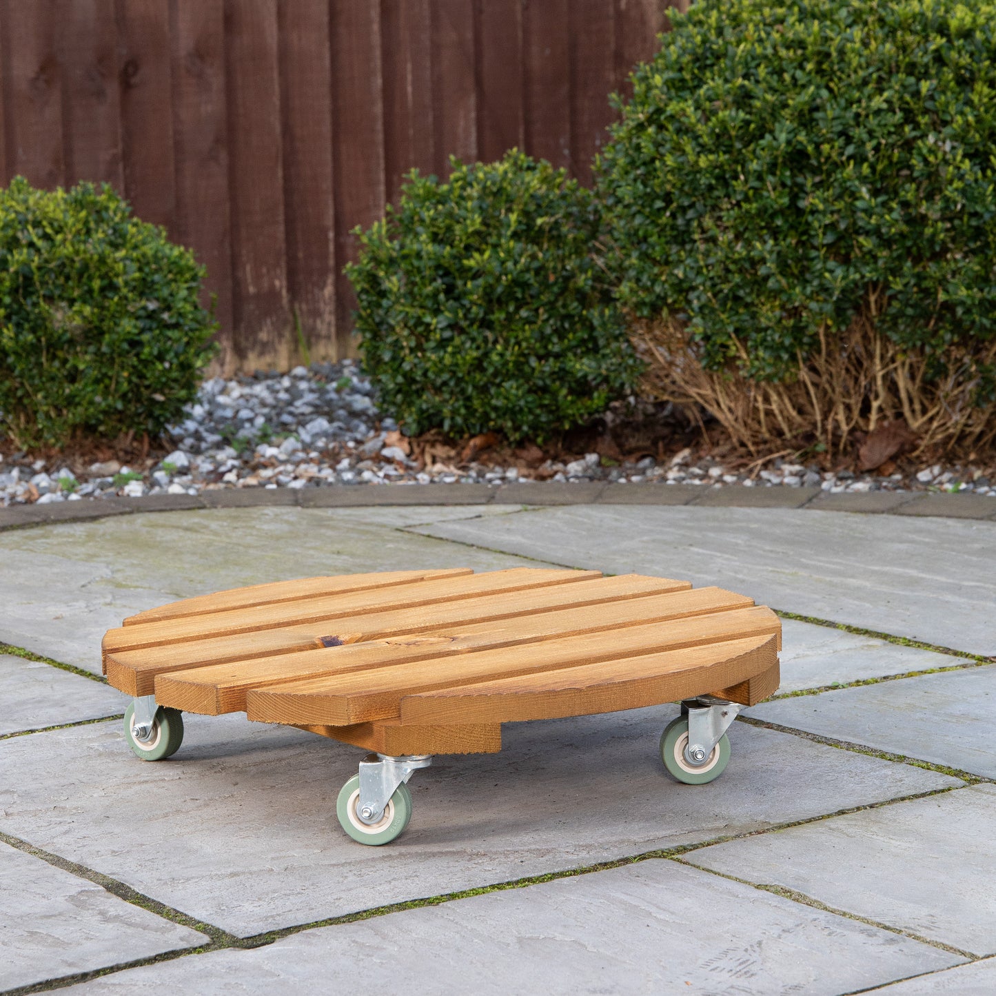 50cm Heavy Duty Traditional Wooden Plant Stand Trolley on Metal Castor Wheels