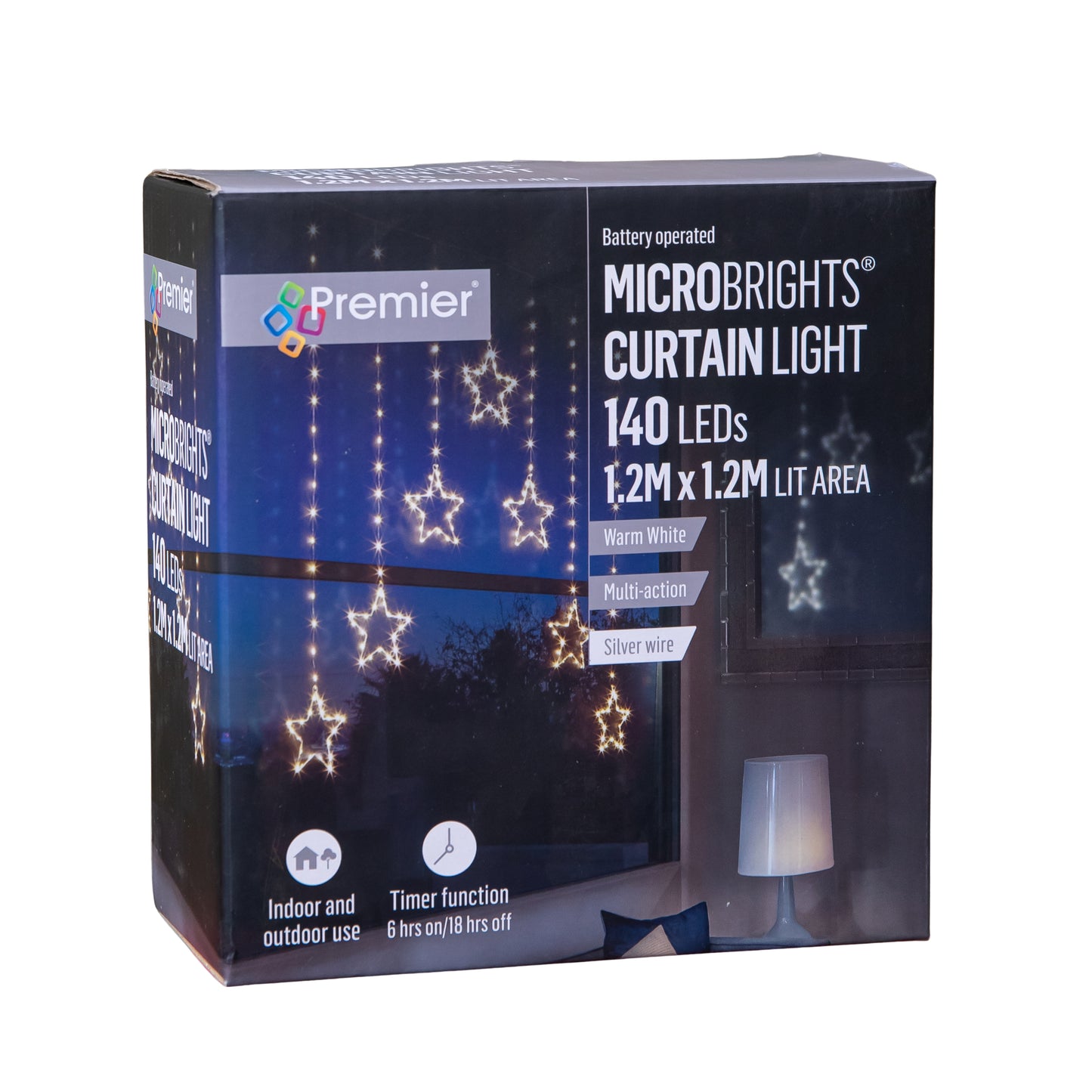 1.2m Battery Operated Star Christmas Curtain Lights with 140 Warm White LEDs