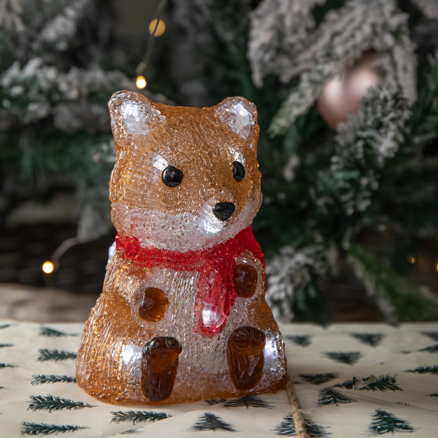 14cm Battery Operated Light up Christmas Ice Fox with 12 Cool White LEDs