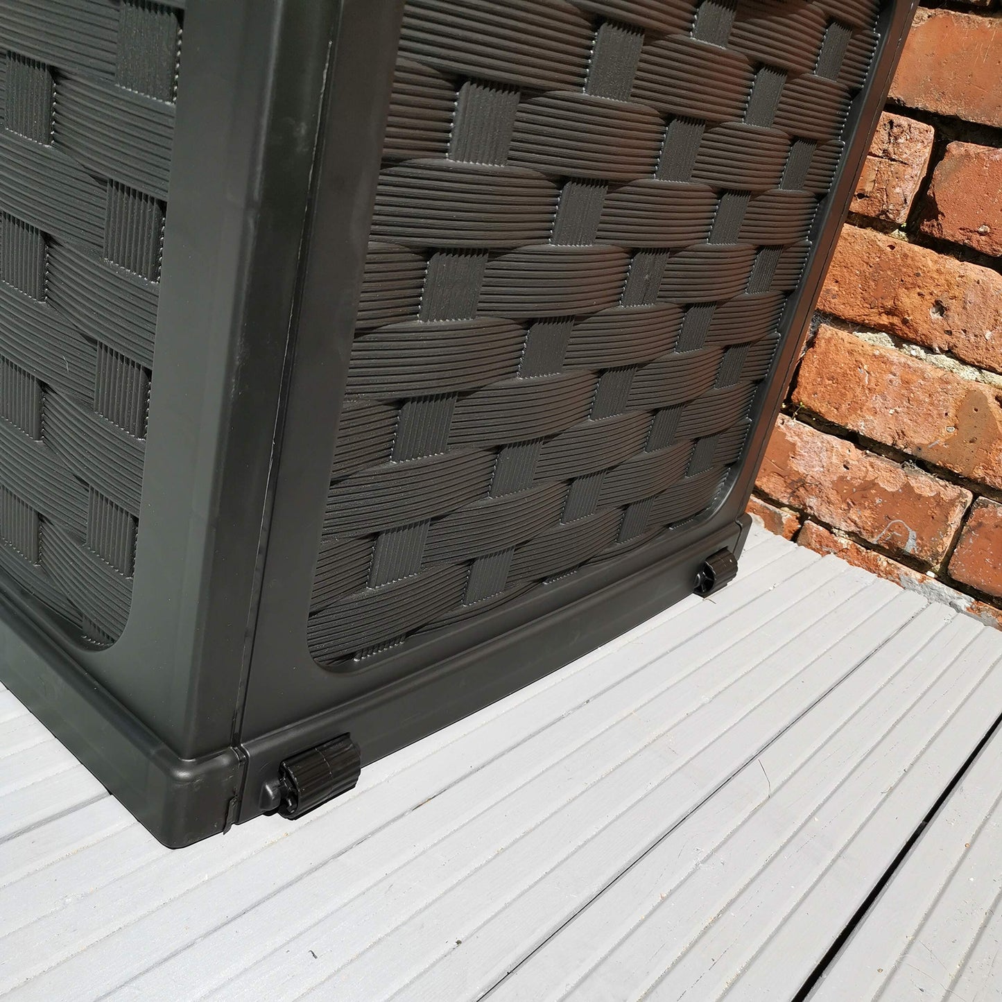Factory Seconds: 335 Litre Rattan Style Garden Cushion Storage Box with Sit on Lid – Black