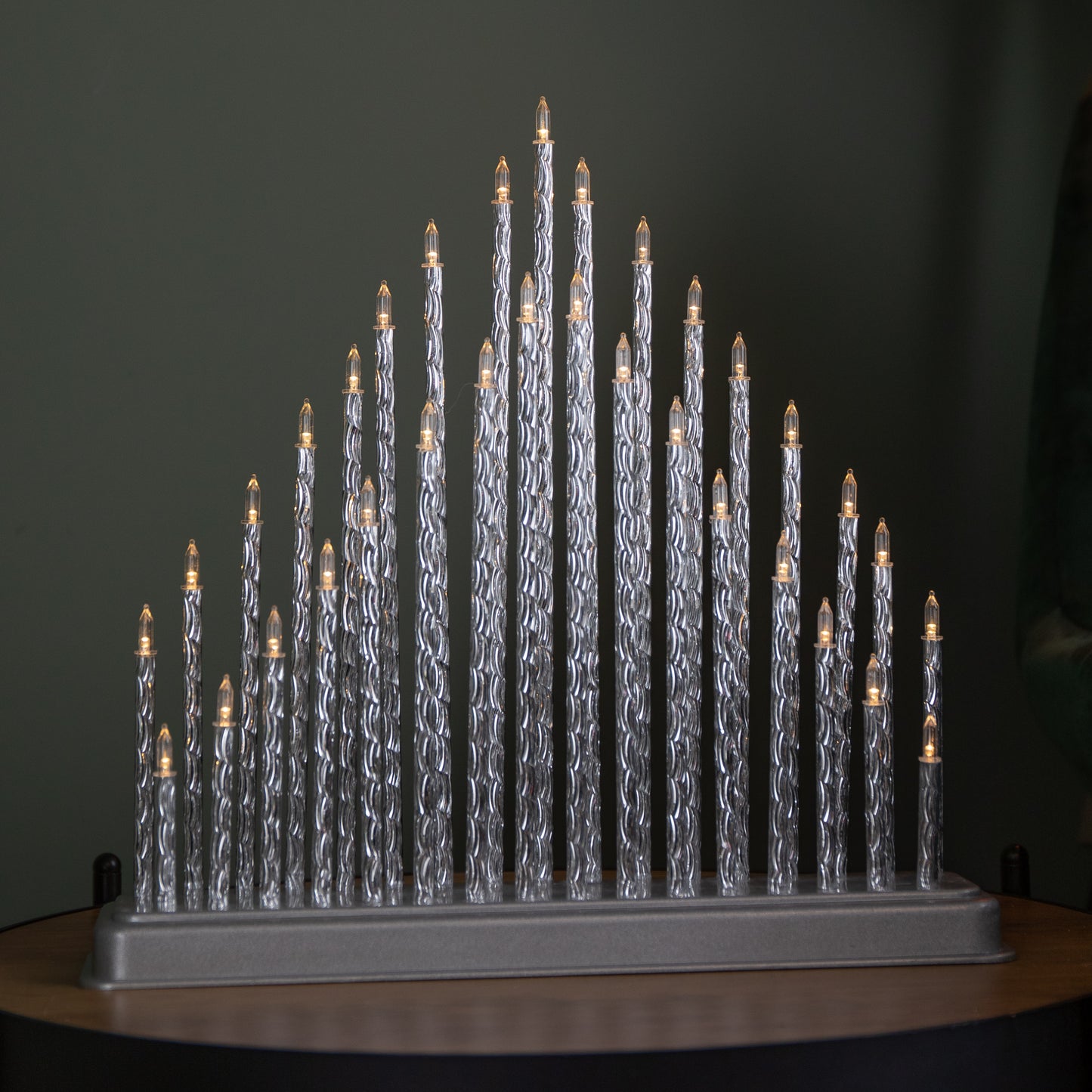 33cm Battery Operated Silver Light up Christmas Candle Bridge with 33 Warm White LEDs