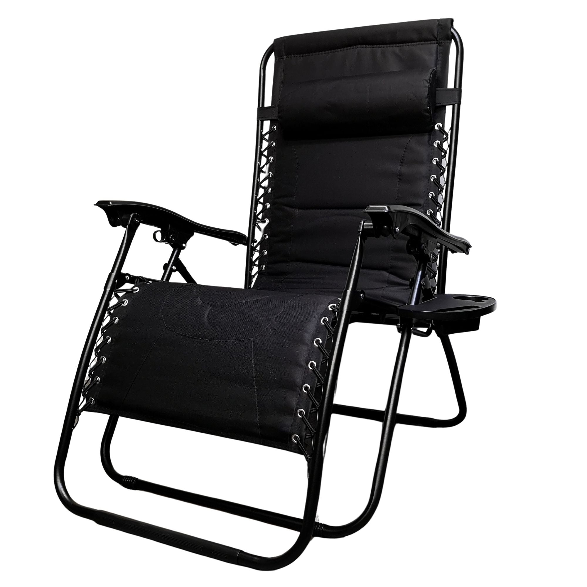 Luxury Padded Multi Position Zero Gravity Garden Relaxer Chair Lounger in All Black