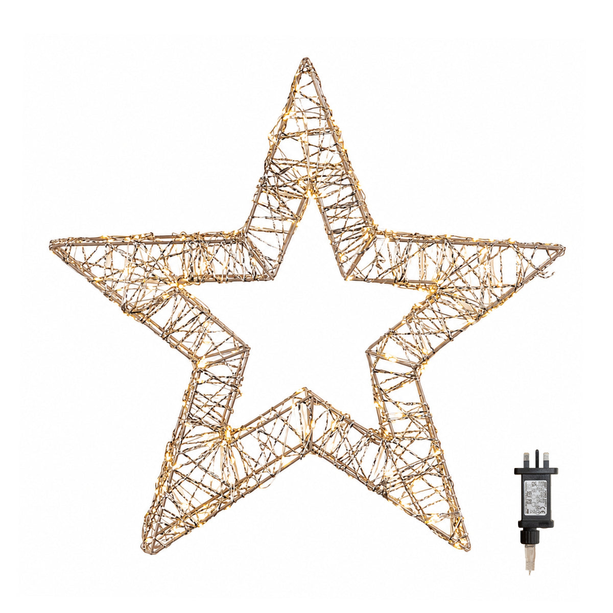 50cm Gold Light Up Christmas Star with 240 Warm White LEDs & Timer