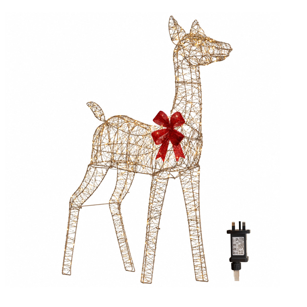 1.1m Gold Elegance Twist Light Up Christmas Doe with 300 Warm White LEDs