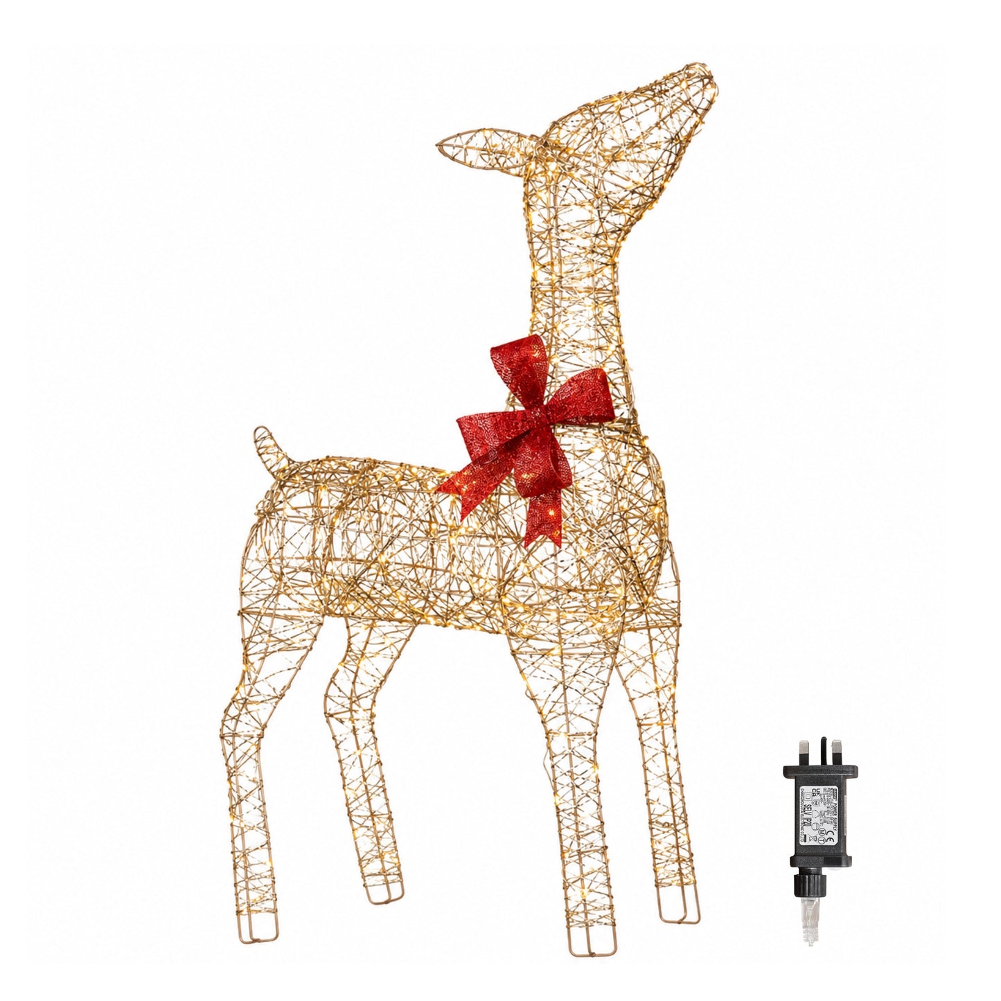 90cm Light up Gold Twist Christmas Standing Reindeer with 300 Warm White LEDs