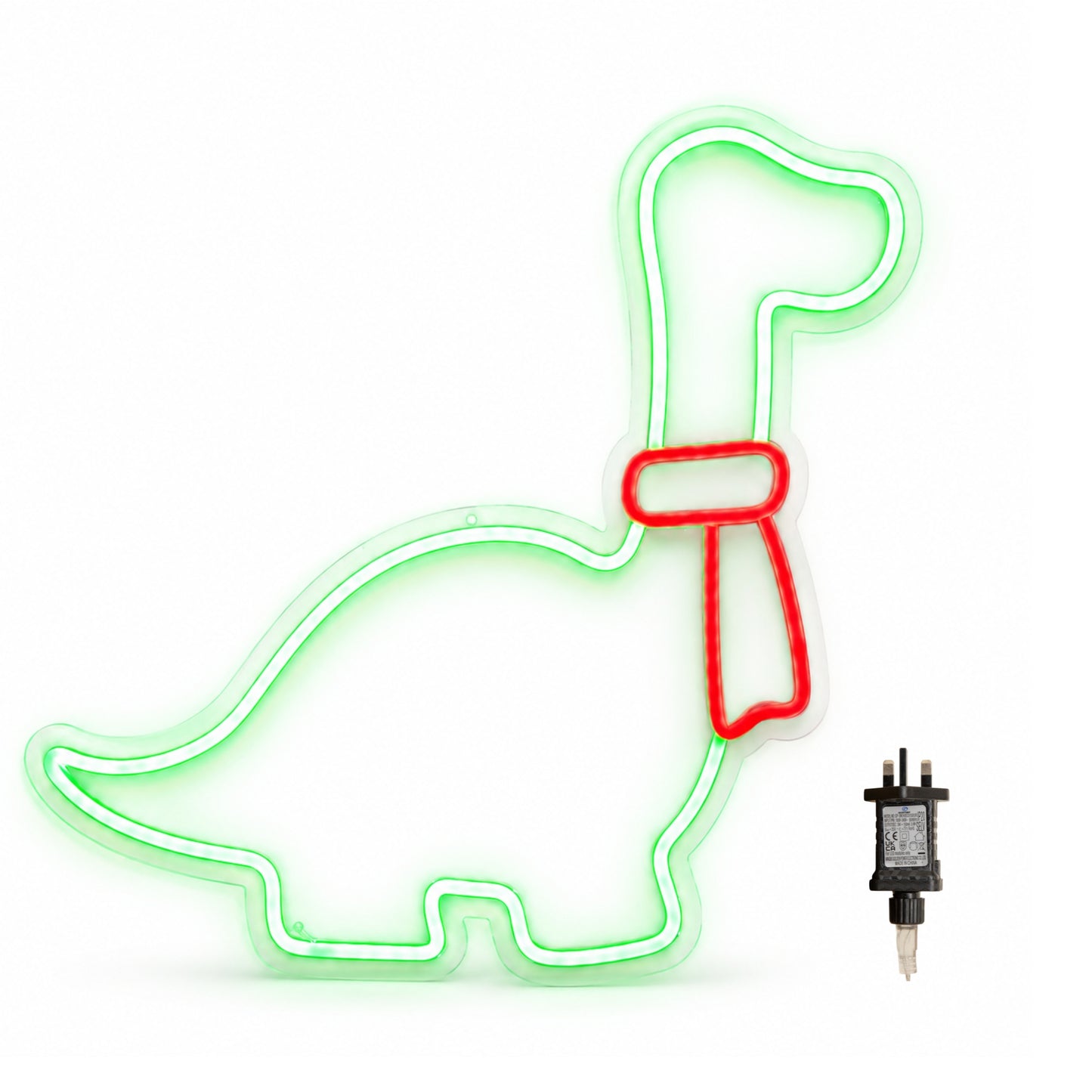 43cm Light up Green & Red Neon Dinosaur Christmas Light with Scarf & Stand