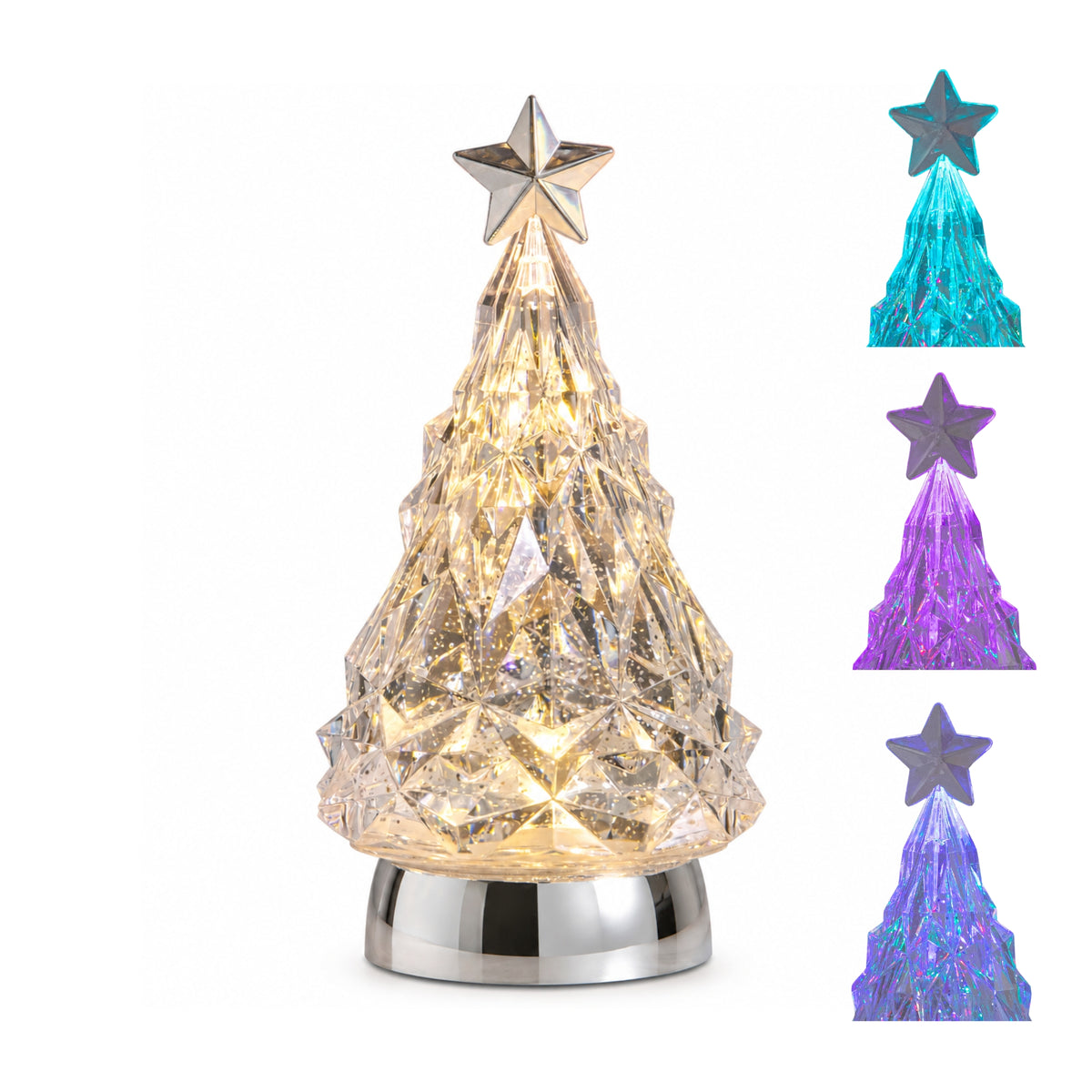25cm Dual Powered Glitter Christmas Tree Water Spinner with Colour Changing LED Lights