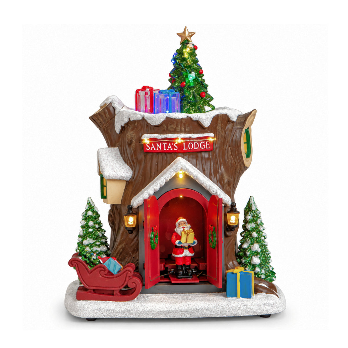 25cm Dual Powered Santa’s Lodge Light Up Christmas Village Scene