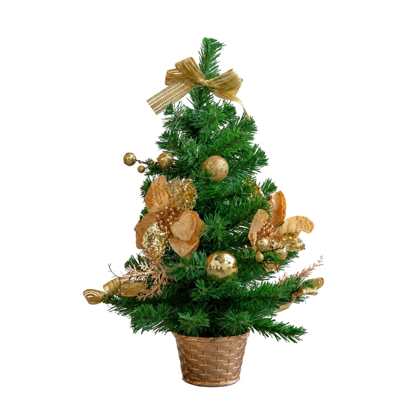 50cm Mini Christmas Fir Tree in Plastic Pot with Gold Decorations