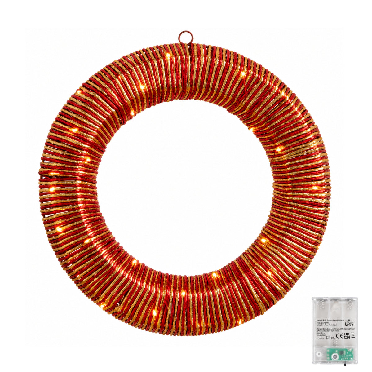 40cm Light Up Christmas Wreath with Warm White LEDs